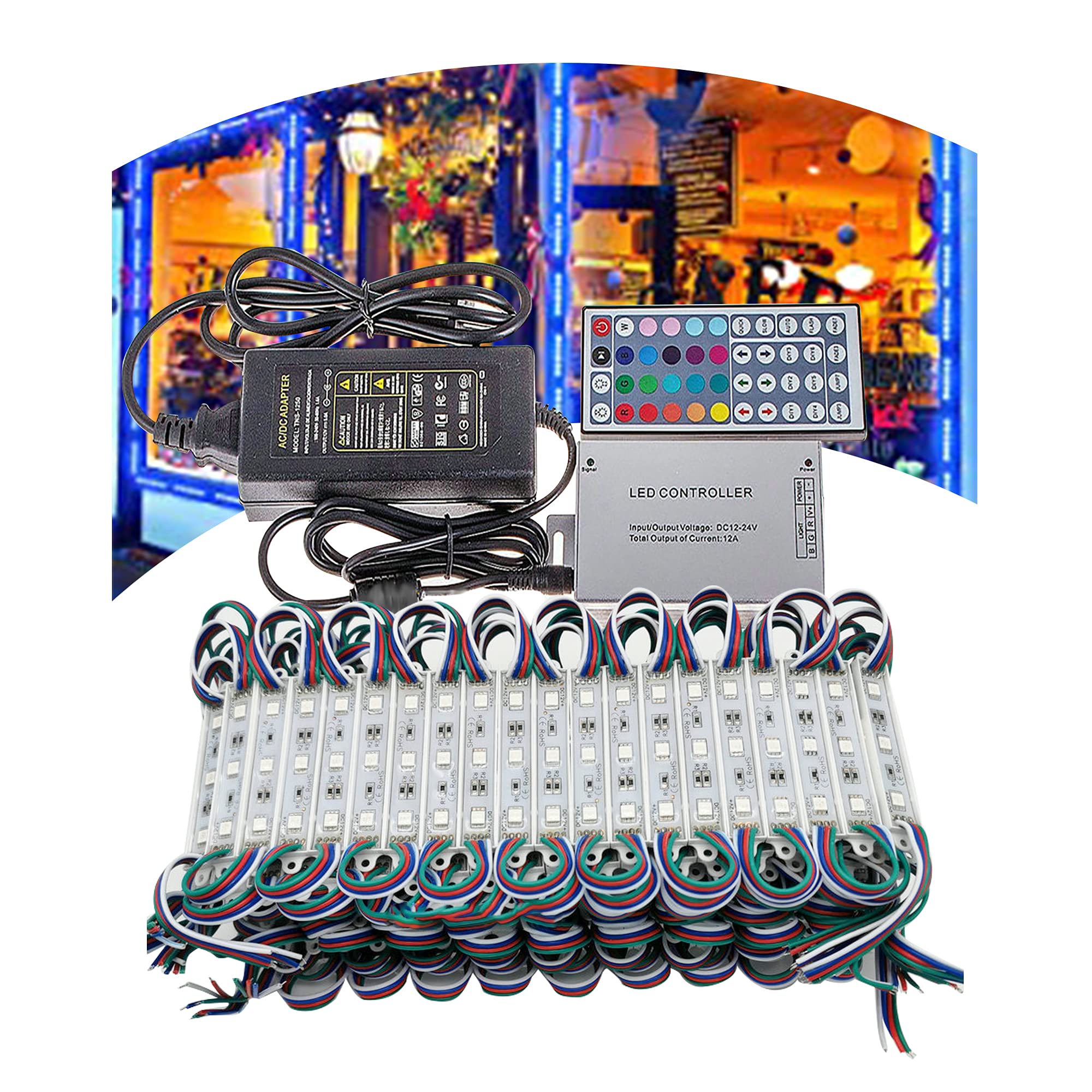 100FT Waterproof LED Strip Lights for Storefront - 20 Color Changing Business Decorative Lights, 12V Window LED Lighting for DIY Advertising Signs, Outdoor Billboard & Shop Decor - Perfect for Retail Displays, Holiday Decorations & Nighttime Business Illumination