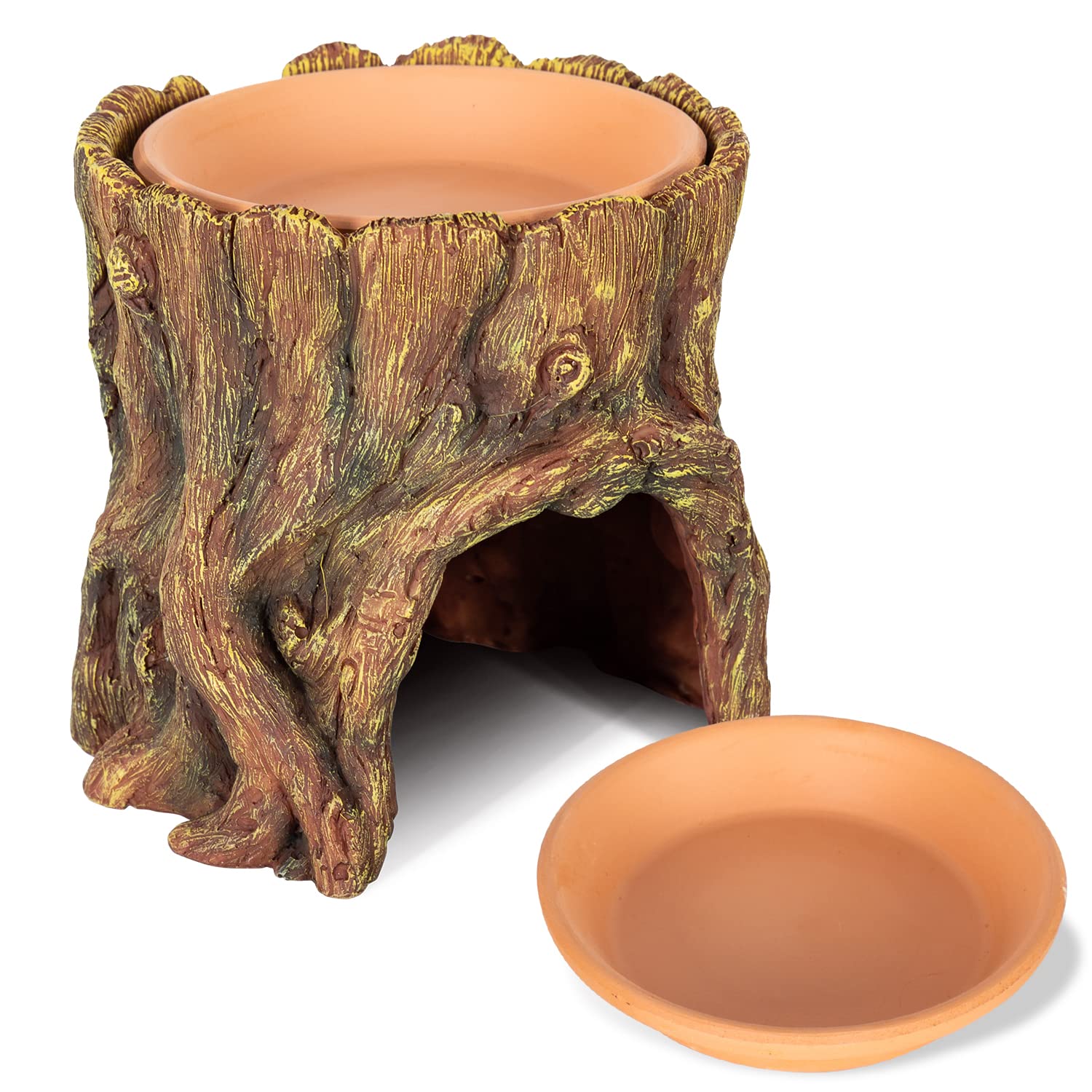 REPTIZOO Reptile Hide Cave - Moisture Retaining Resin Shelter with Clay Water Basin for Humidifying & Shedding Aid - Ideal for Leopard Geckos, Amphibians & Reptile Pets - Perfect for Terrariums & Habitat Enrichment
