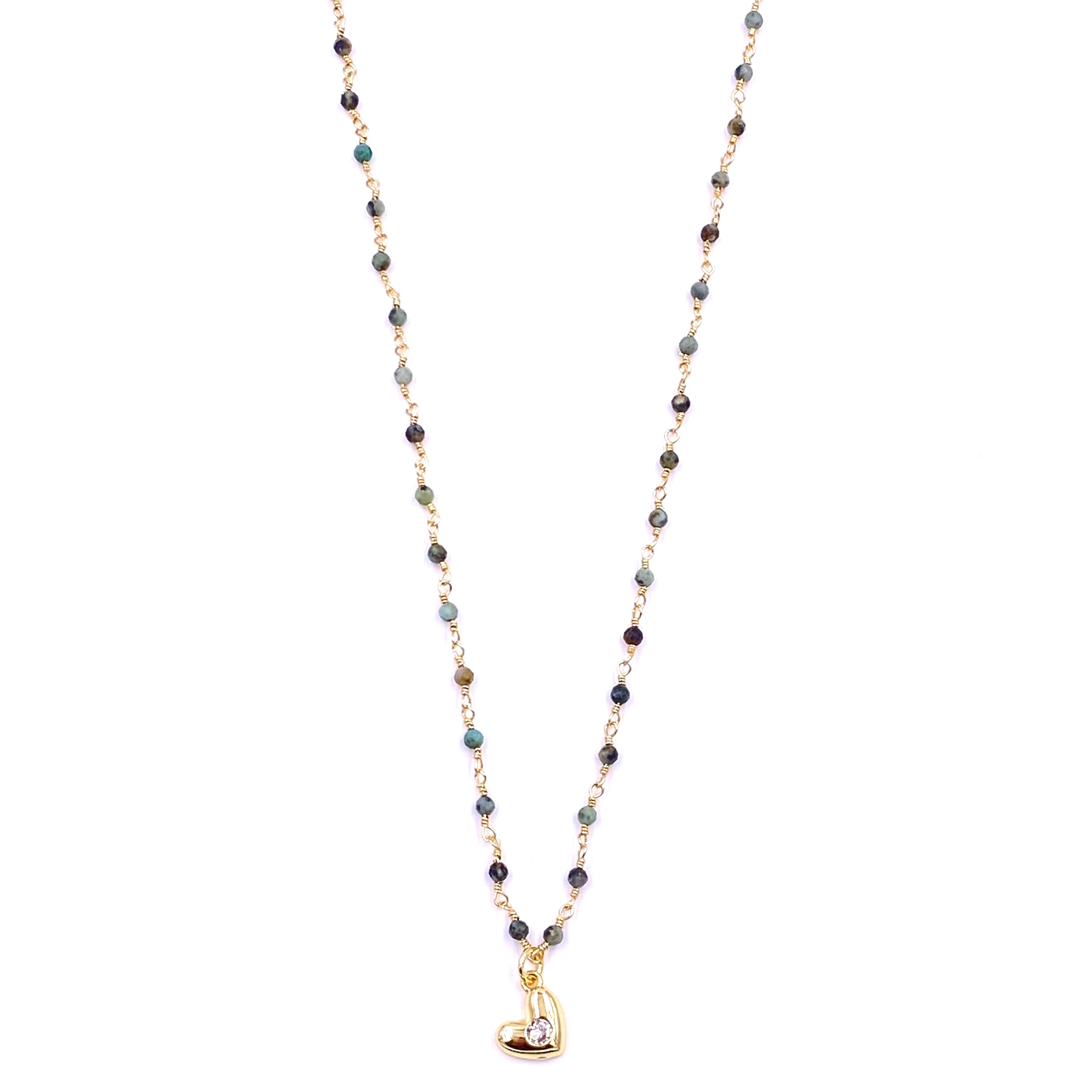 Ashley Gold Stainless Steel Gold Plated Blue Beads Necklace with CZ Heart Pendant - Elegant Jewelry for Women, Perfect Gift for Birthday, Anniversary & Valentine's Day