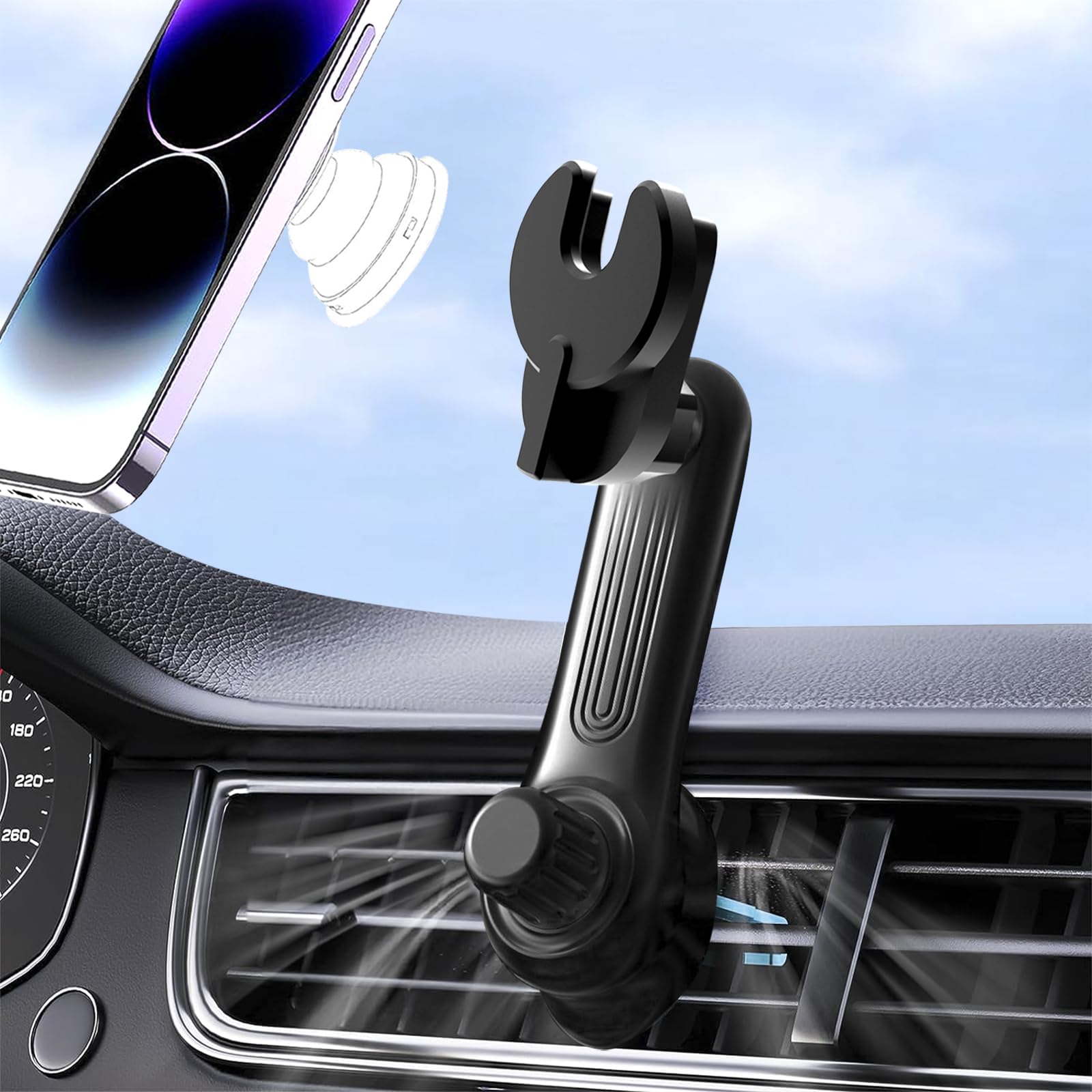 360° Adjustable Car Phone Holder for Air Vent & Socket Mount - Universal Phone Mount Compatible with iPhone, Samsung & All Smartphones - Perfect for Hands-Free Navigation, Music Control & Safe Driving