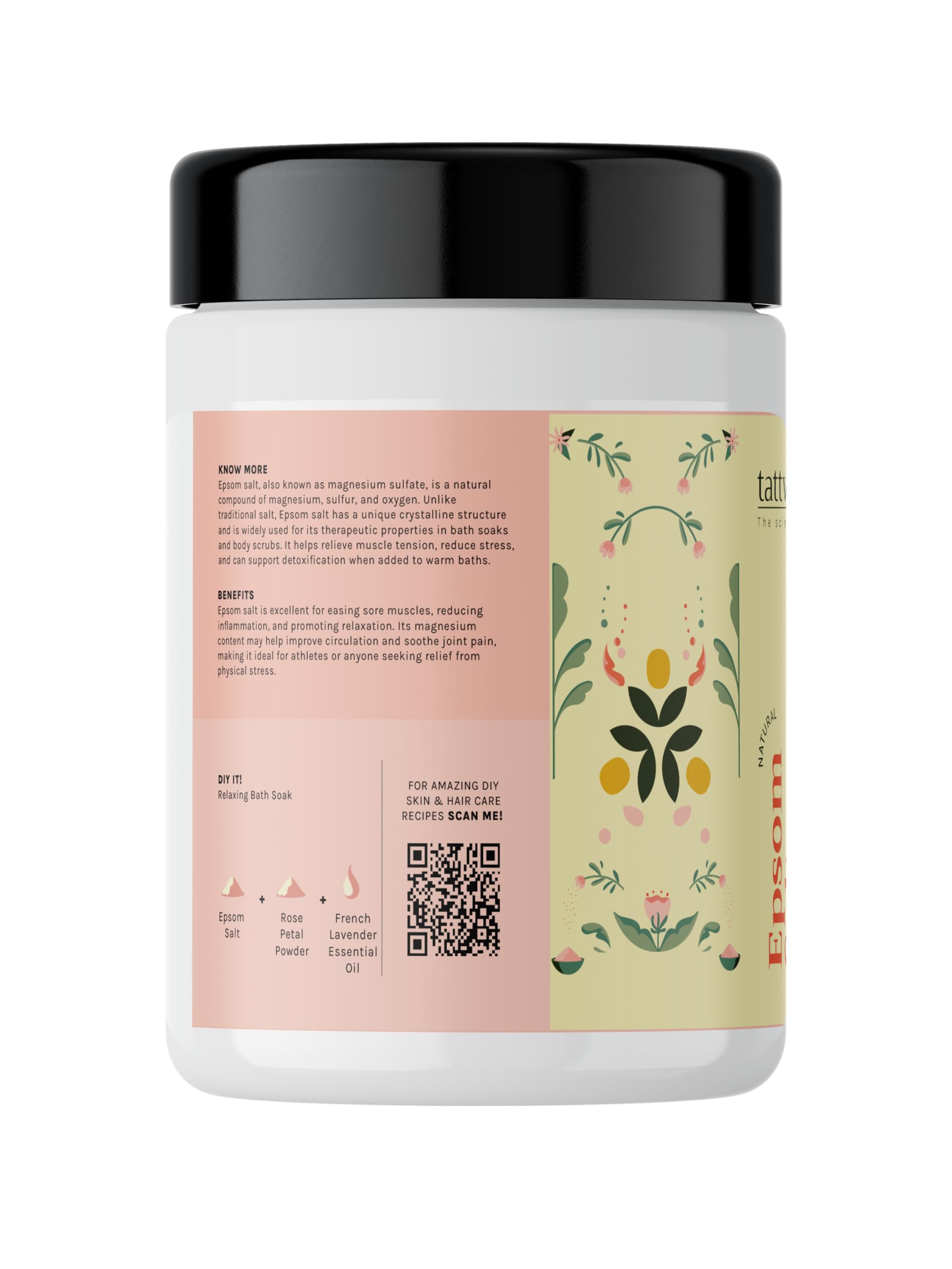 Tattvalogy Pharma Grade Epsom Salt (Magnesium Sulfate) - 900g in Glass Jar | Muscle Relaxation, Foot Soak, Pain Relief, Gardening & Plant Care | Perfect for Bath Soaks, Foot Spa, Facial Cleansing & Home Gardening