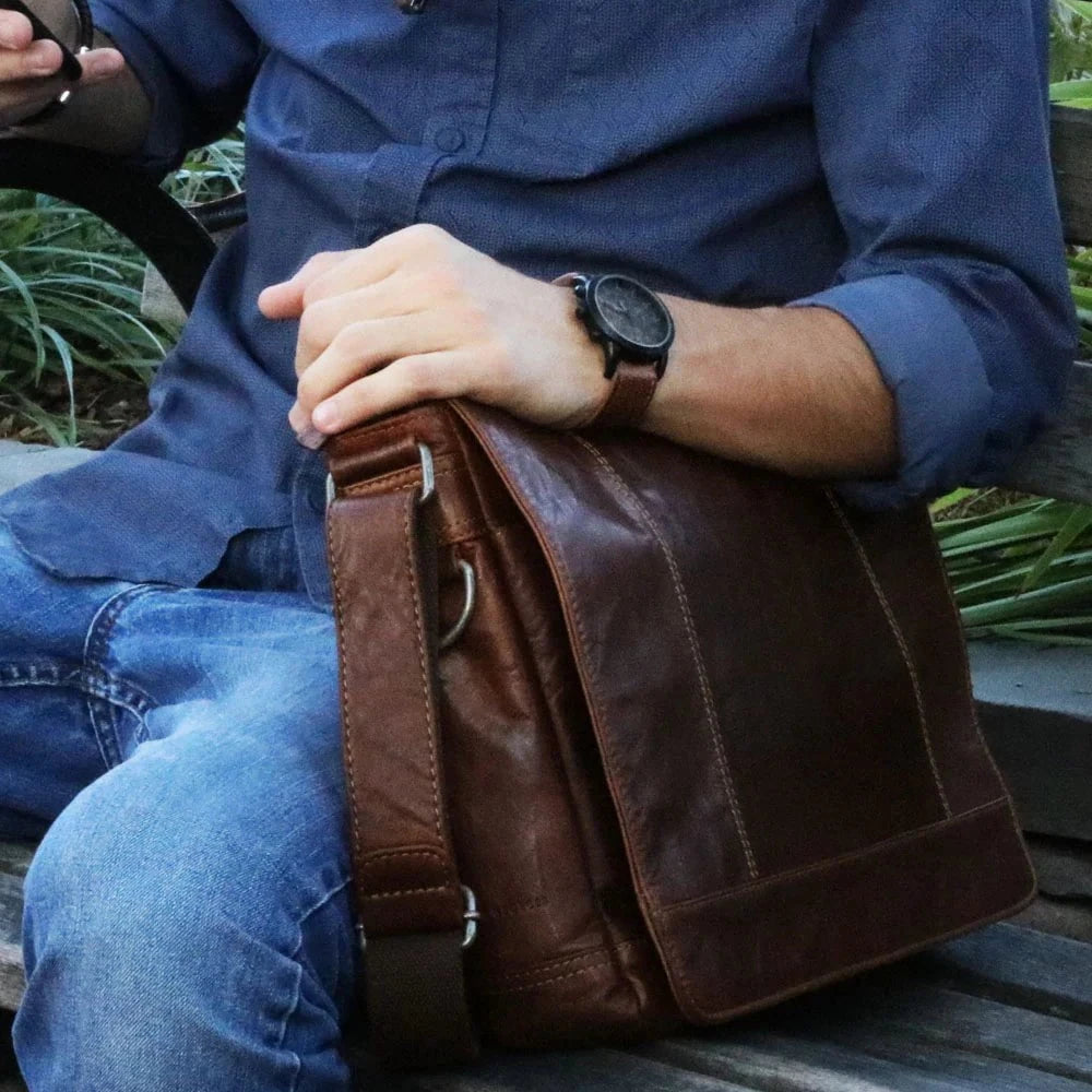 Jack Georges Voyager Full Size Messenger Bag for Men - Durable Leather Crossbody Bag for Work, Travel & Everyday Use - Stylish Laptop Briefcase with Adjustable Strap