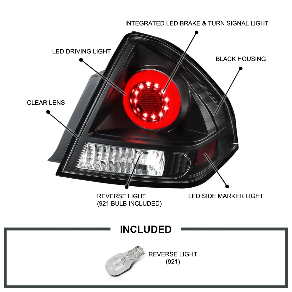 Spec-D Tuning Black LED Tail Lights for 2006-2016 Chevy Impala - High-Performance Left & Right Pair Assembly - Perfect for Night Driving & Car Customization