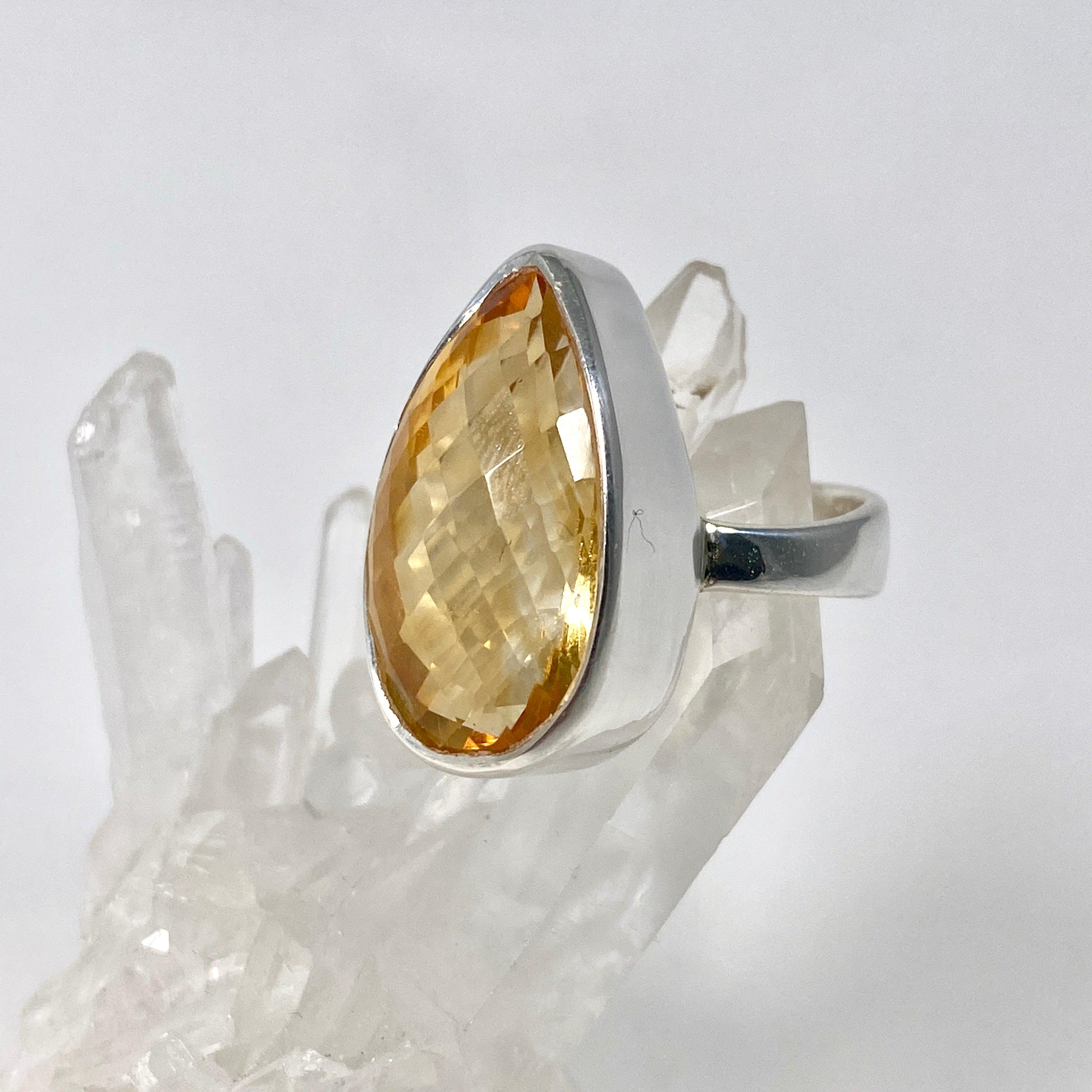Natural Citrine Faceted Teardrop Ring - Size 11 - KRGJ2839 - Elegant Jewelry for Women, Perfect for Weddings, Parties & Special Occasions