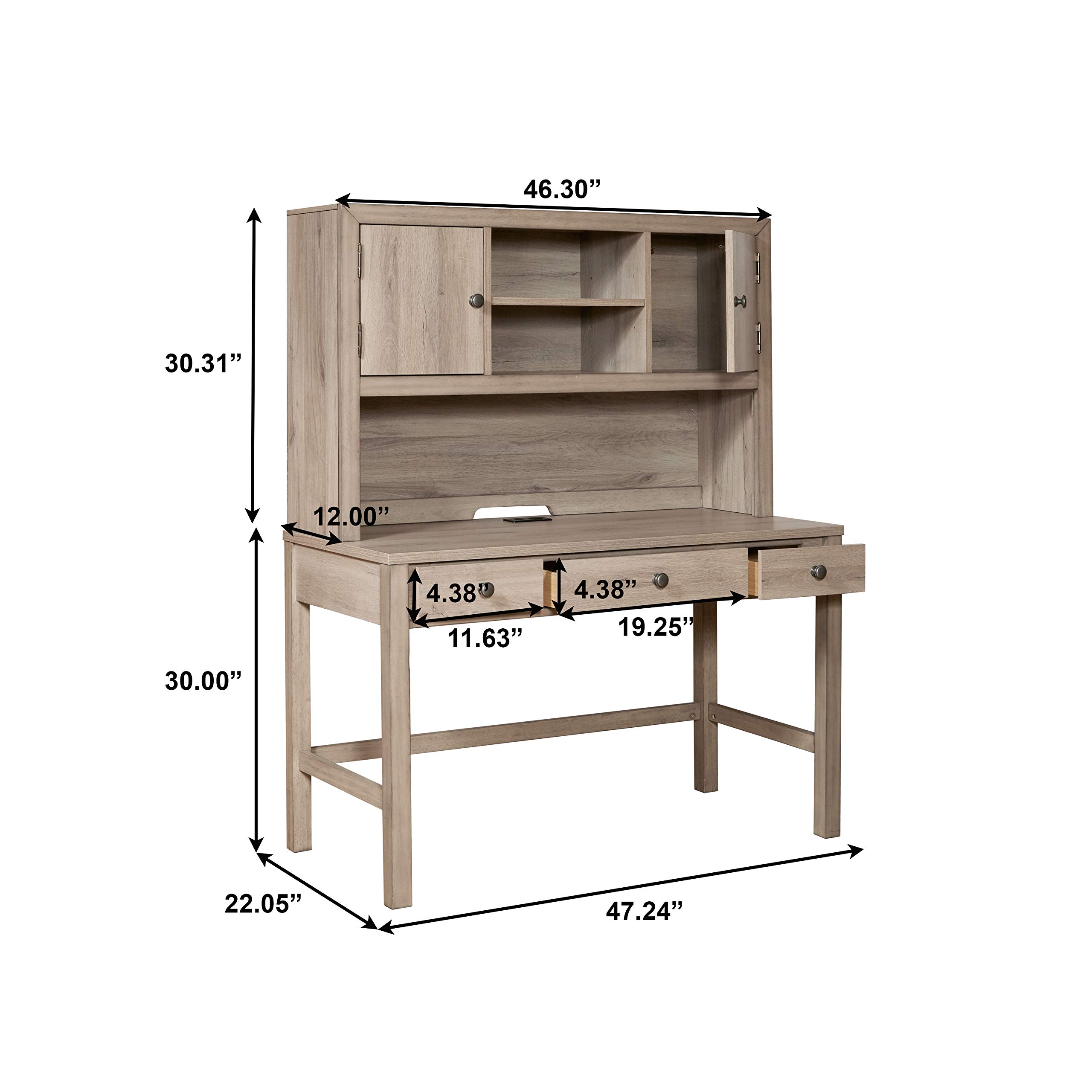 Brown USB Port Desk with Drawers - Modern Home Office Desk for Work & Study, Perfect for Small Spaces & Dorm Rooms