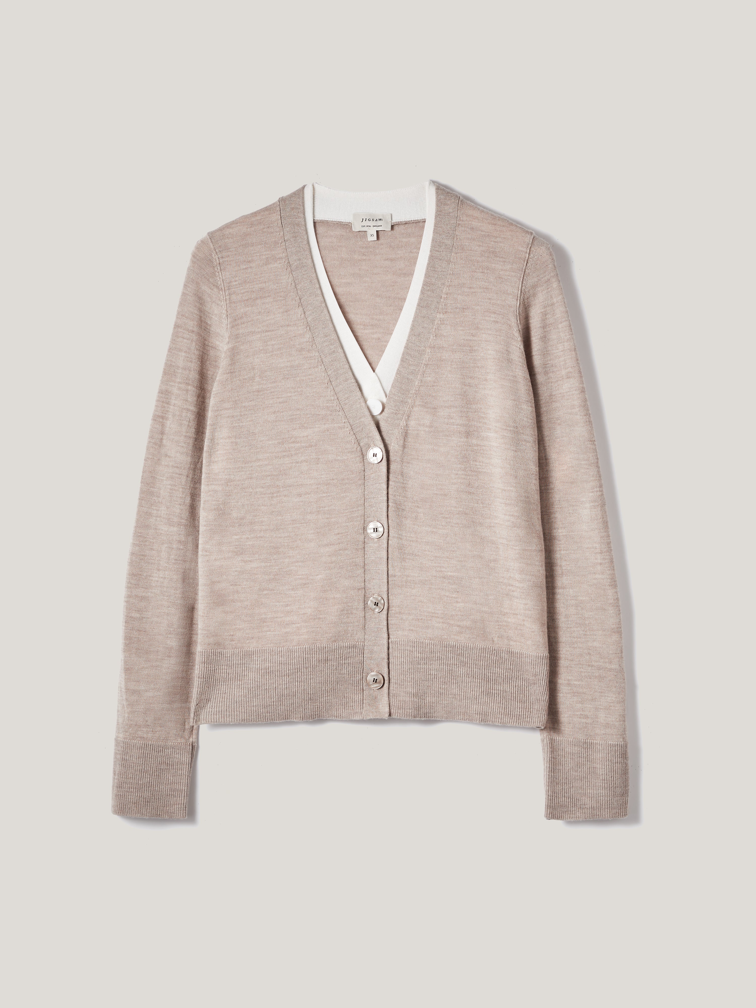 Premium Merino Wool Double Front Cardigan for Women - Soft & Warm Stone Color - Perfect for Office, Travel & Casual Outfits