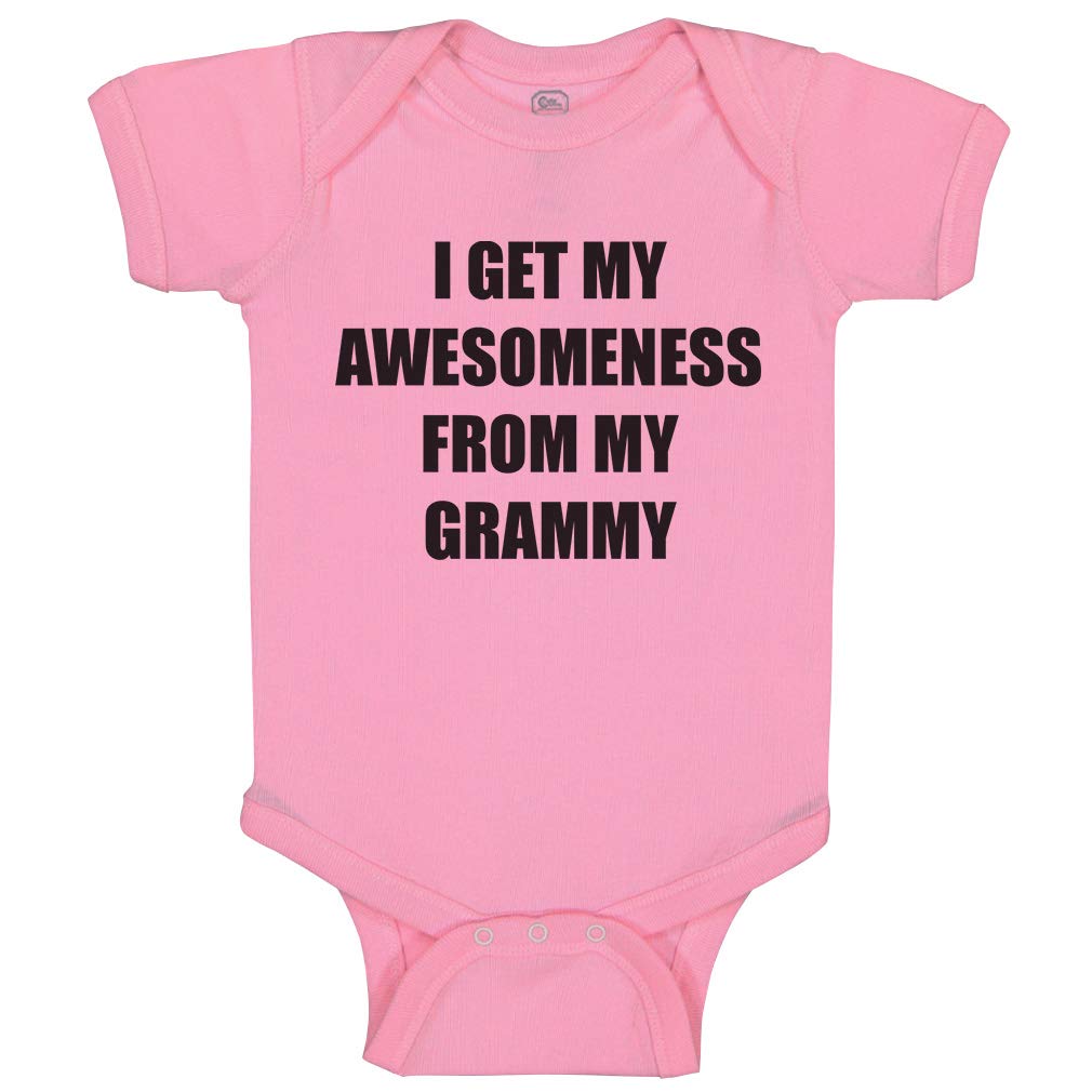 Custom Funny Baby Bodysuit - 'I Get My Awesomeness from Grammy' Cotton Onesie for Boys & Girls | Soft Pink Newborn Clothes | Perfect for Grandparent Visits, Photo Shoots & Special Occasions
