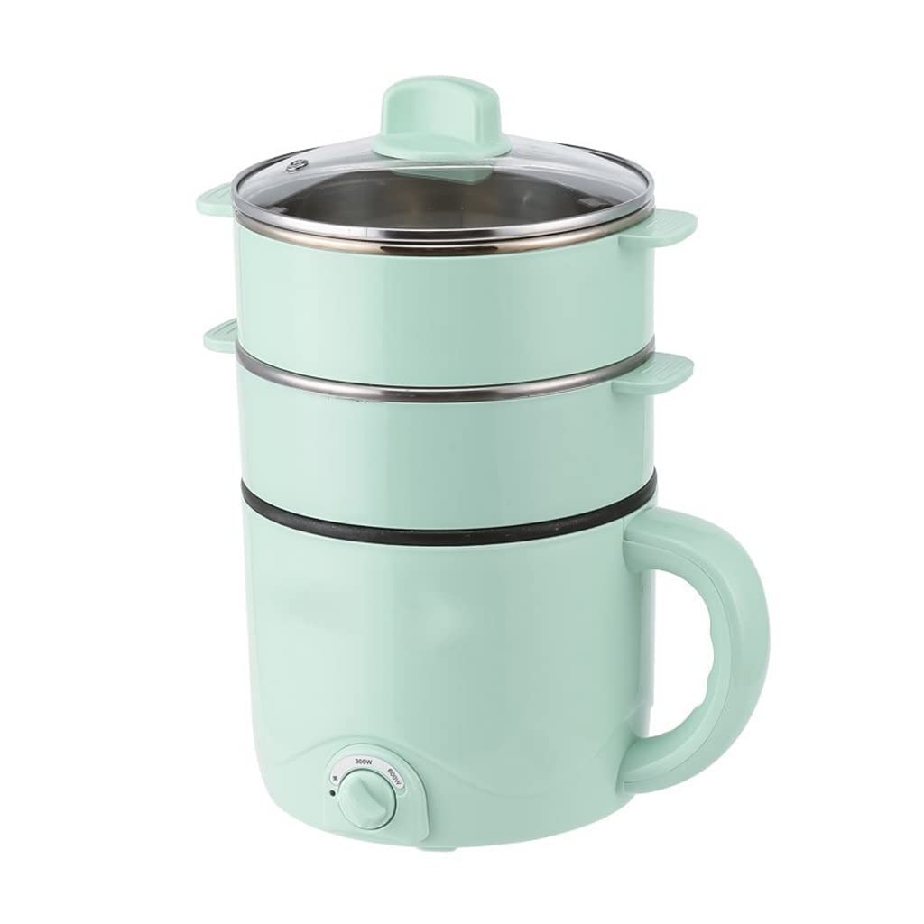 EKDSPW 220V Mini Multifunction Electric Cooking Pot - 3-in-1 Hot Pot, Rice Cooker & Non-Stick Pan (Green Double) - Perfect for Dorm Rooms, Small Kitchens & Camping Trips