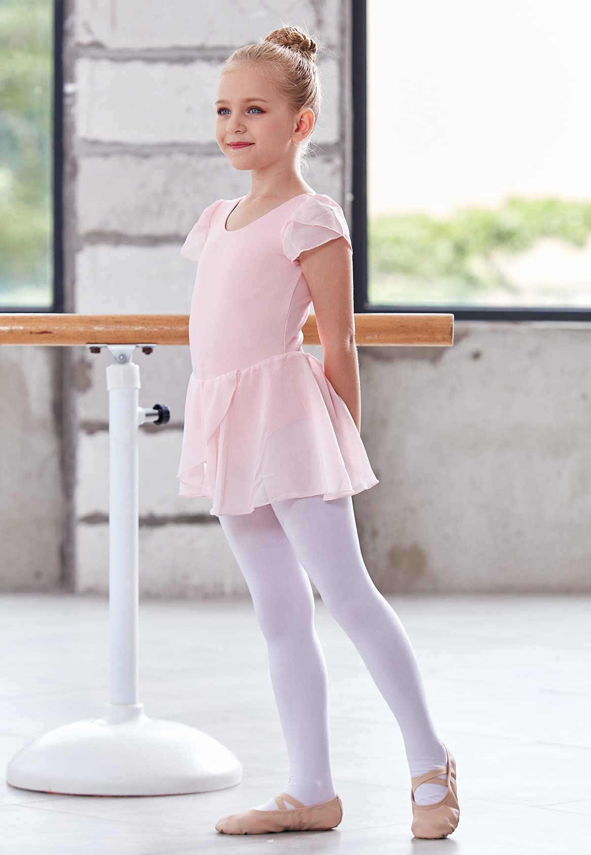 MDNMD Toddler Ballet Leotard with Skirt - Girls Dance Leotard & Tutu Outfit for Ballet, Gymnastics, Recital - Classic Short Sleeve Ballerina Dress for Toddlers - Perfect for Dance Class, Performance & Playtime