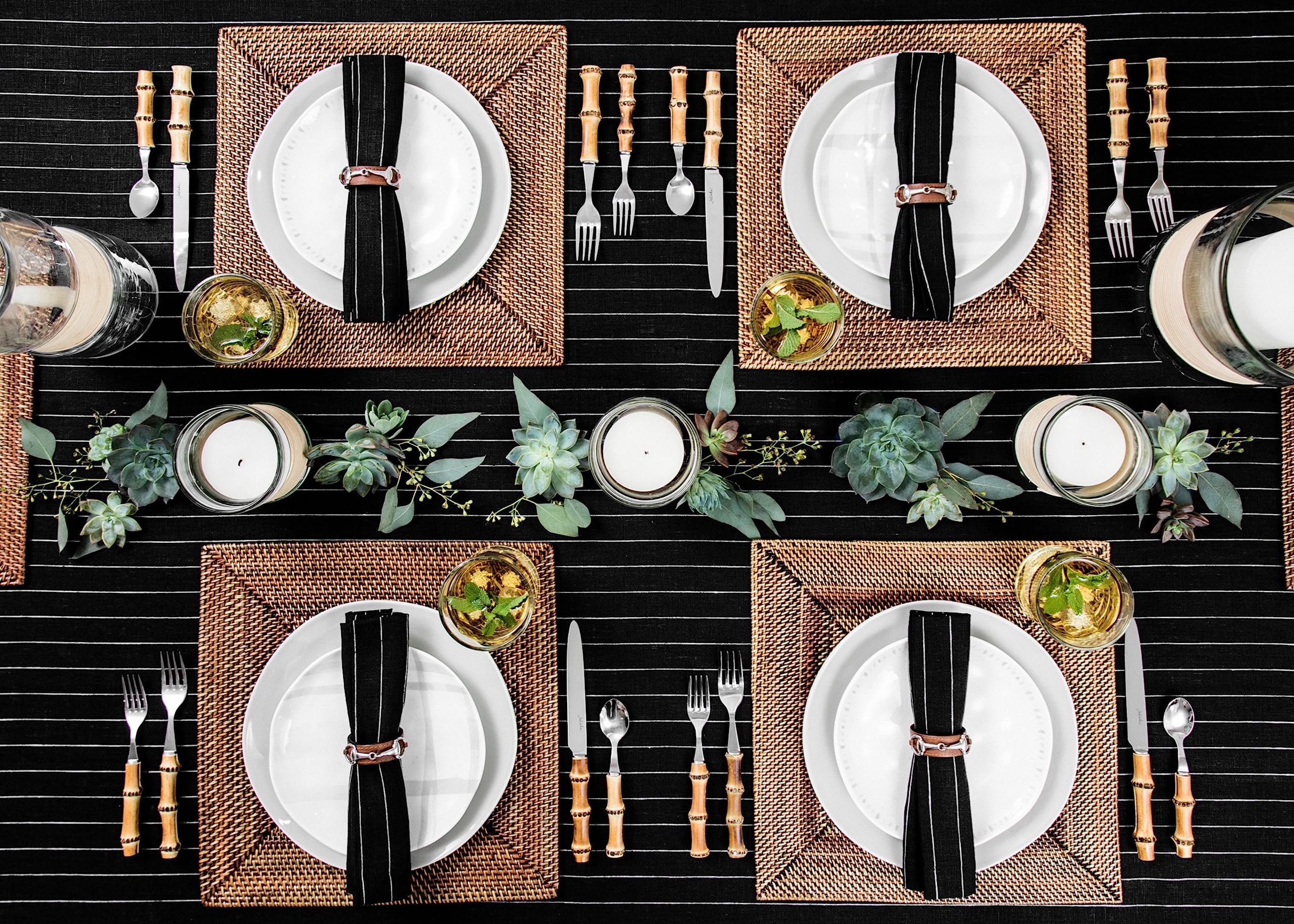 Solino Home 60x90 Inch Pinstripe Linen Tablecloth - 100% Pure Black & White Linen Fabric - Handcrafted, Machine Washable - Perfect for Spring, Easter, Weddings & Dinner Parties