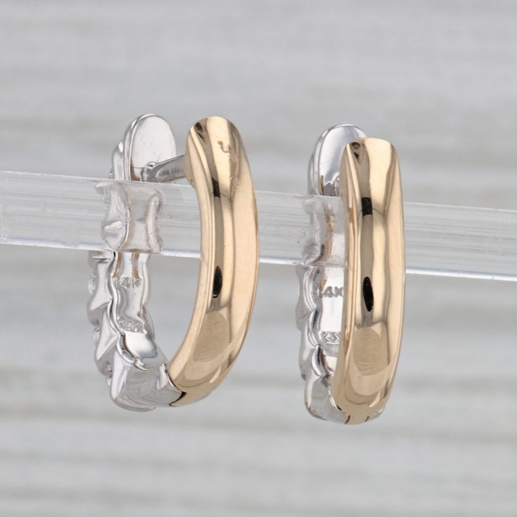 0.47ctw Diamond Hoop Huggie Earrings 14k Gold 2-Toned Hinged Snap Closure - Perfect for Everyday Wear, Date Nights & Special Occasions