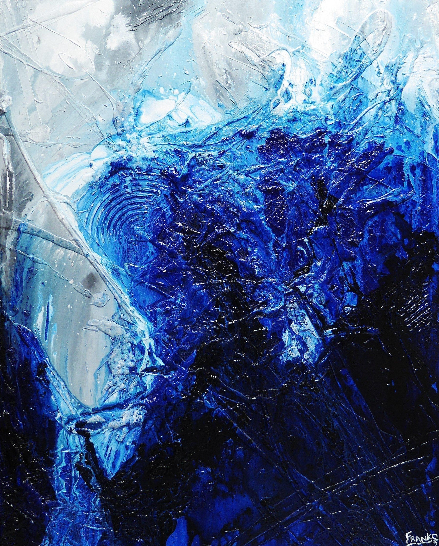 Blue Beat 120cm x 150cm Blue White Textured Abstract Canvas Wall Art - Modern Home Decor for Living Room, Bedroom & Office