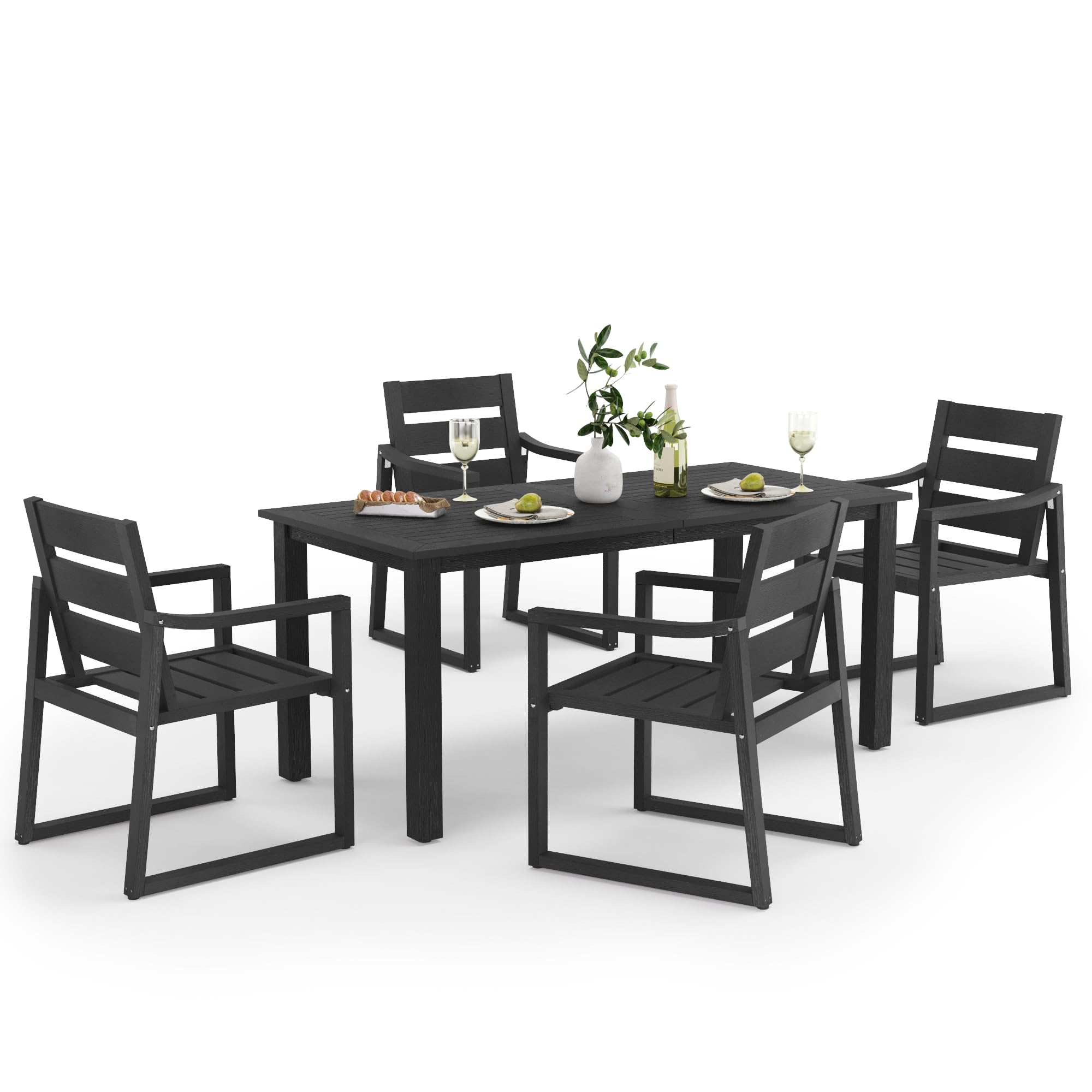 5-Piece Patio Table and Chairs Set - HDPS Outdoor Dining Furniture for Deck, Poolside, Backyard - Weather-Resistant Black Patio Set for Relaxing & Entertaining Outdoors
