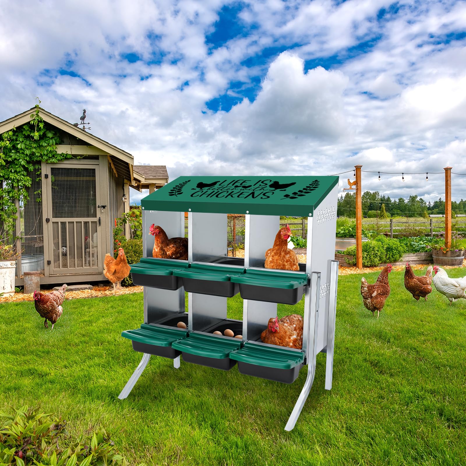 Tgeyd Nesting Boxes for Chickens - 6 Hole Chicken Egg Laying Box with Perch - Brooder Box for Up to 24 Hens - Perfect for Chicken Coops, Poultry Farms & Backyard Flocks