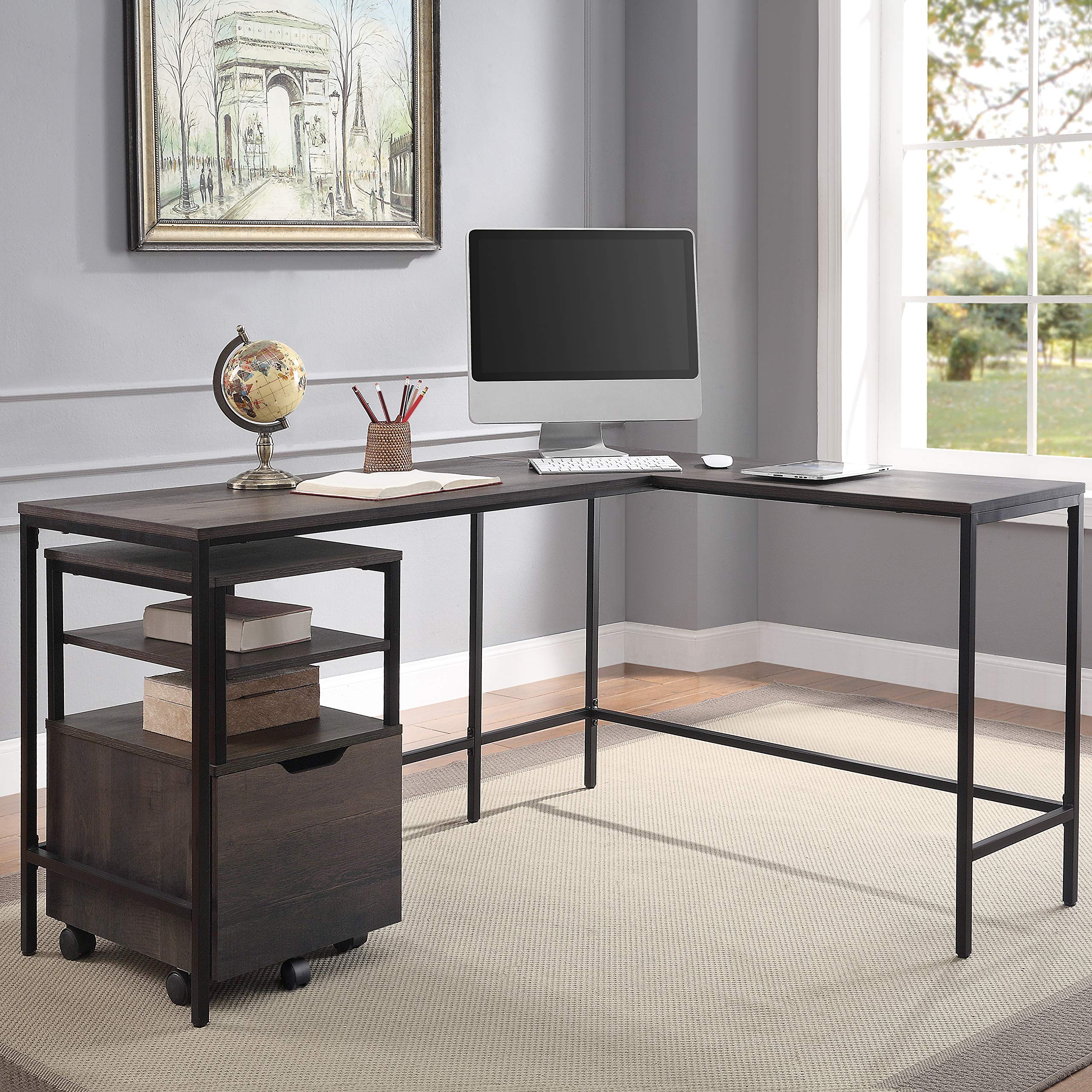 OSP Home Furnishings Modern L-Shaped Computer Desk in Ozark Ash Finish - Perfect for Home Office, Gaming Setup & Small Space Workstations