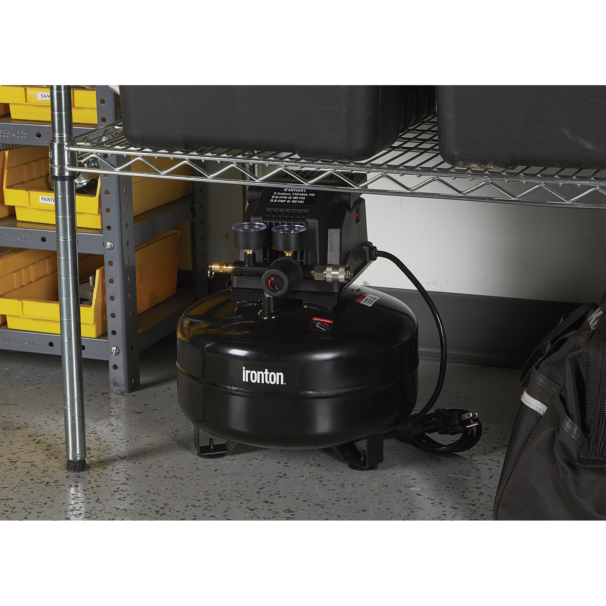 Ironton Oil-Free Pancake Air Compressor - 0.3 HP, 3 Gallon Tank, 110 PSI - Portable & Quiet for Home DIY, Nail Guns, Inflating Tires & Air Tools