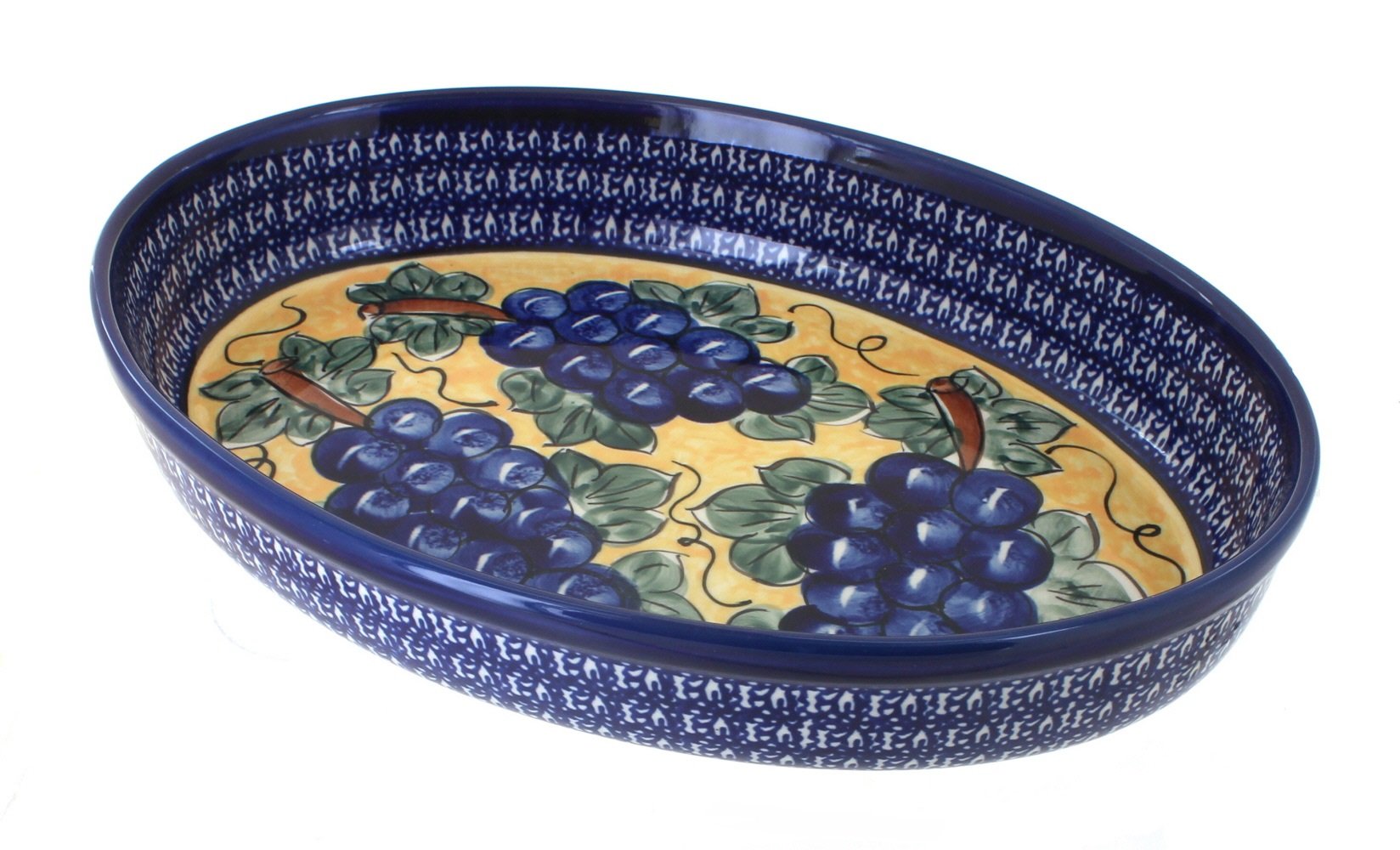 Handmade Blue Rose Polish Pottery Oval Baker - Medium Size Ceramic Baking Dish for Casseroles, Pies & Desserts | Perfect for Holiday Dinners & Gift Giving
