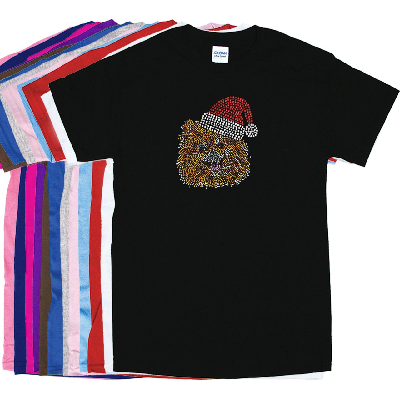 Sparkle in the Closet Pomeranian Dog with Santa Hat Rhinestone Christmas T-Shirt - Festive Holiday Pet Lover Unisex Tee for Xmas Parties & Family Gatherings