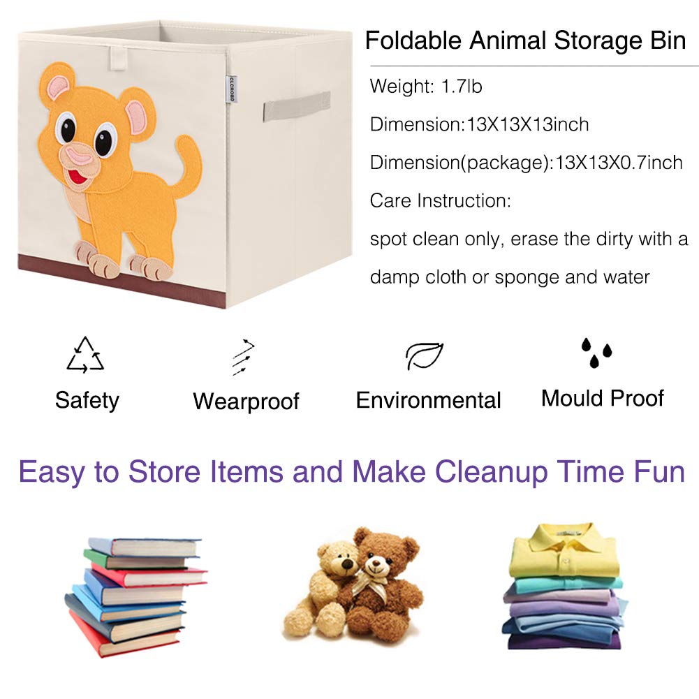 CLCROBD Foldable Animal Cube Storage Bins - 13 Inch Baby Lion Fabric Toy Box & Organizer for Kids Nursery | Perfect for Toy Storage, Baby Room Decor & Playroom Organization
