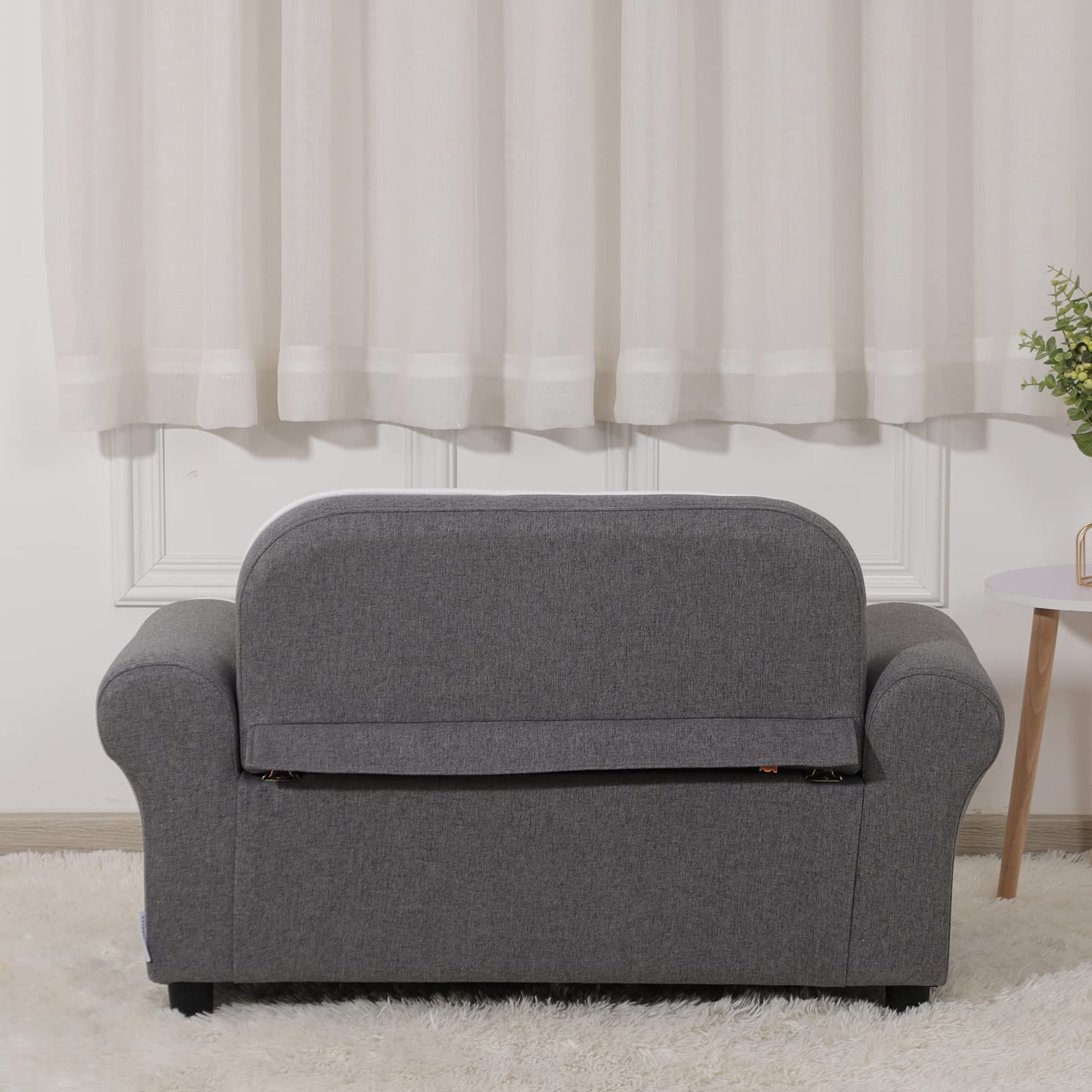 Kids Sofa Chair for Toddlers & Big Children - 2-Seater Linen Fabric Upholstered Couch, Double Child Sofa with Sturdy Frame - Perfect for Playroom, Nursery or as Birthday Gift (Grey)