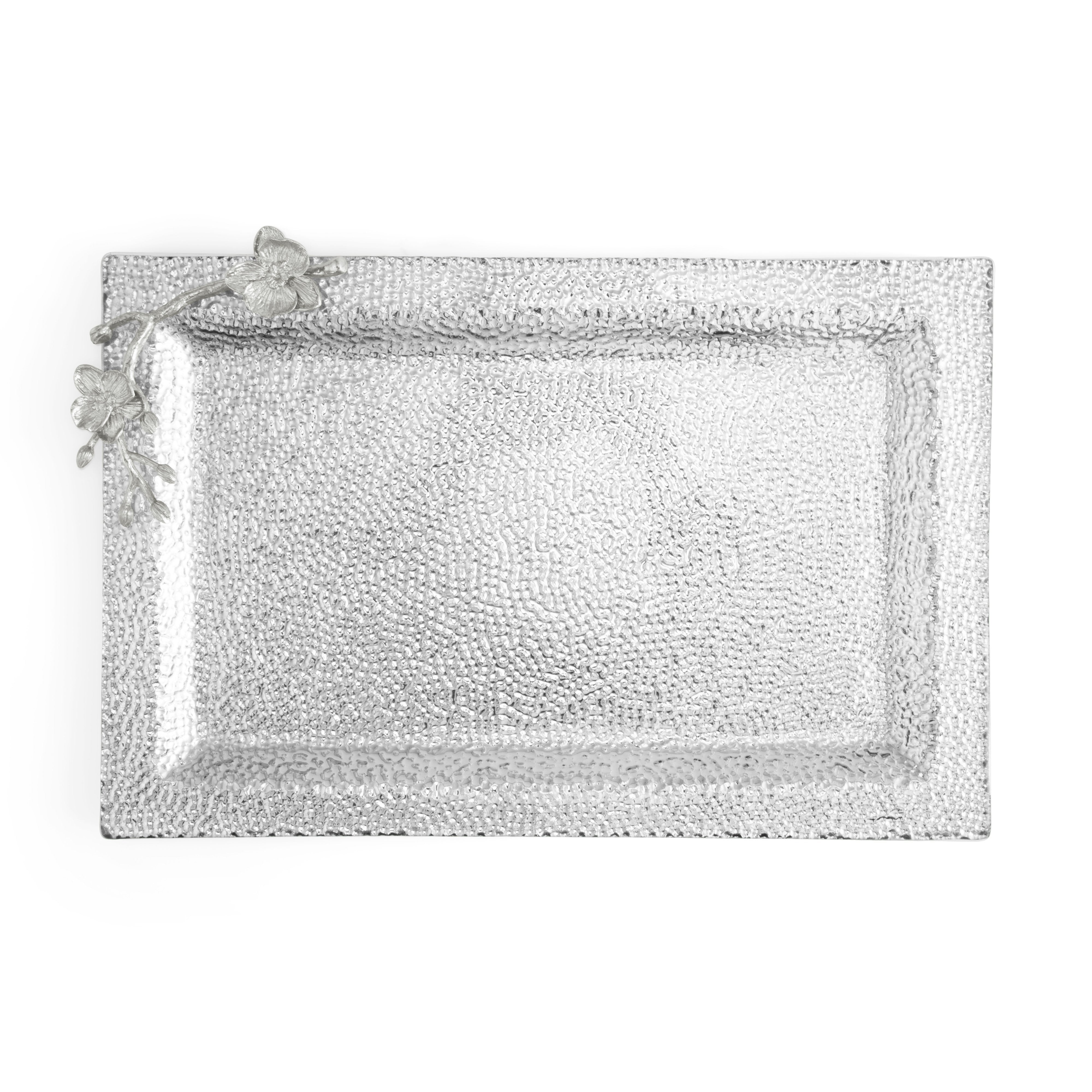 Elegant White Orchid Large Glass Serving Tray - Perfect for Dining, Bathroom Decor, and Party Serving - Durable & Stylish Home Decor Accessory