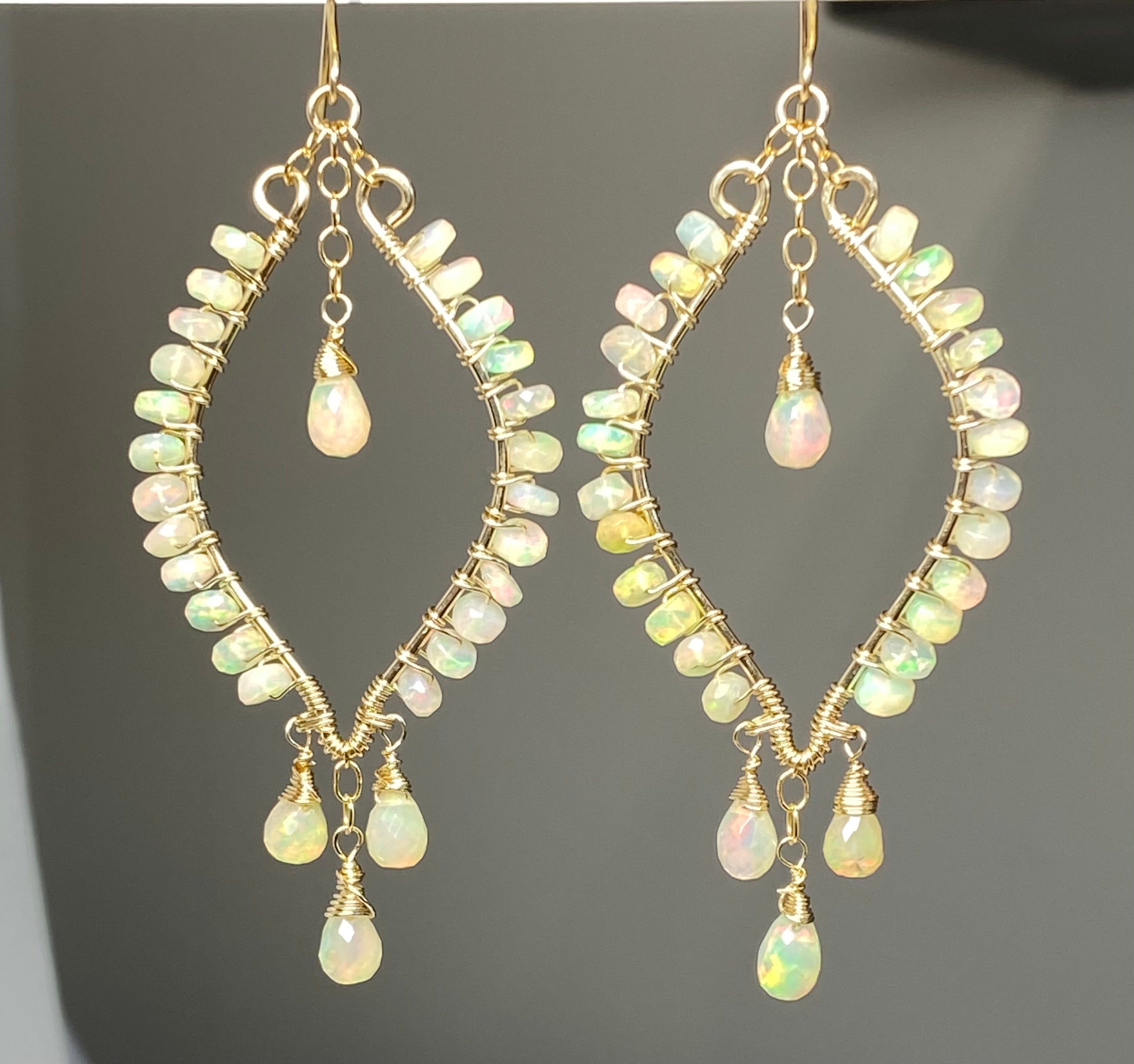 Ethiopian Opal Hoop Chandelier Earrings - 14K Gold Filled Dangle Earrings for Women, Elegant Statement Jewelry for Parties, Weddings & Special Occasions