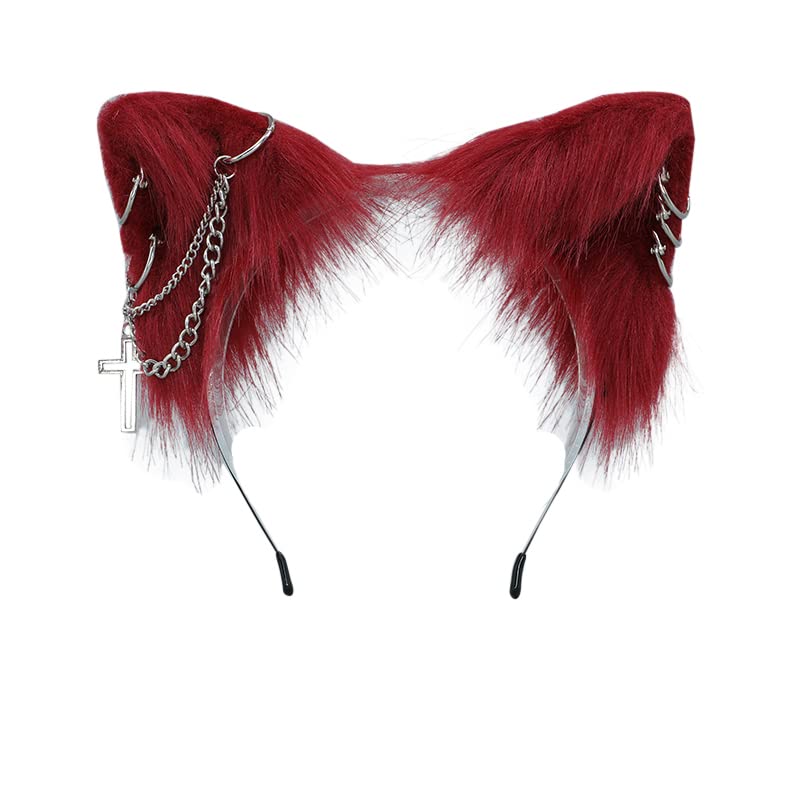 VIGVAN Gothic Punk Cat Ears Headband - Black Cross Cat Cosplay Accessories for Halloween, Costume Parties & Anime Conventions