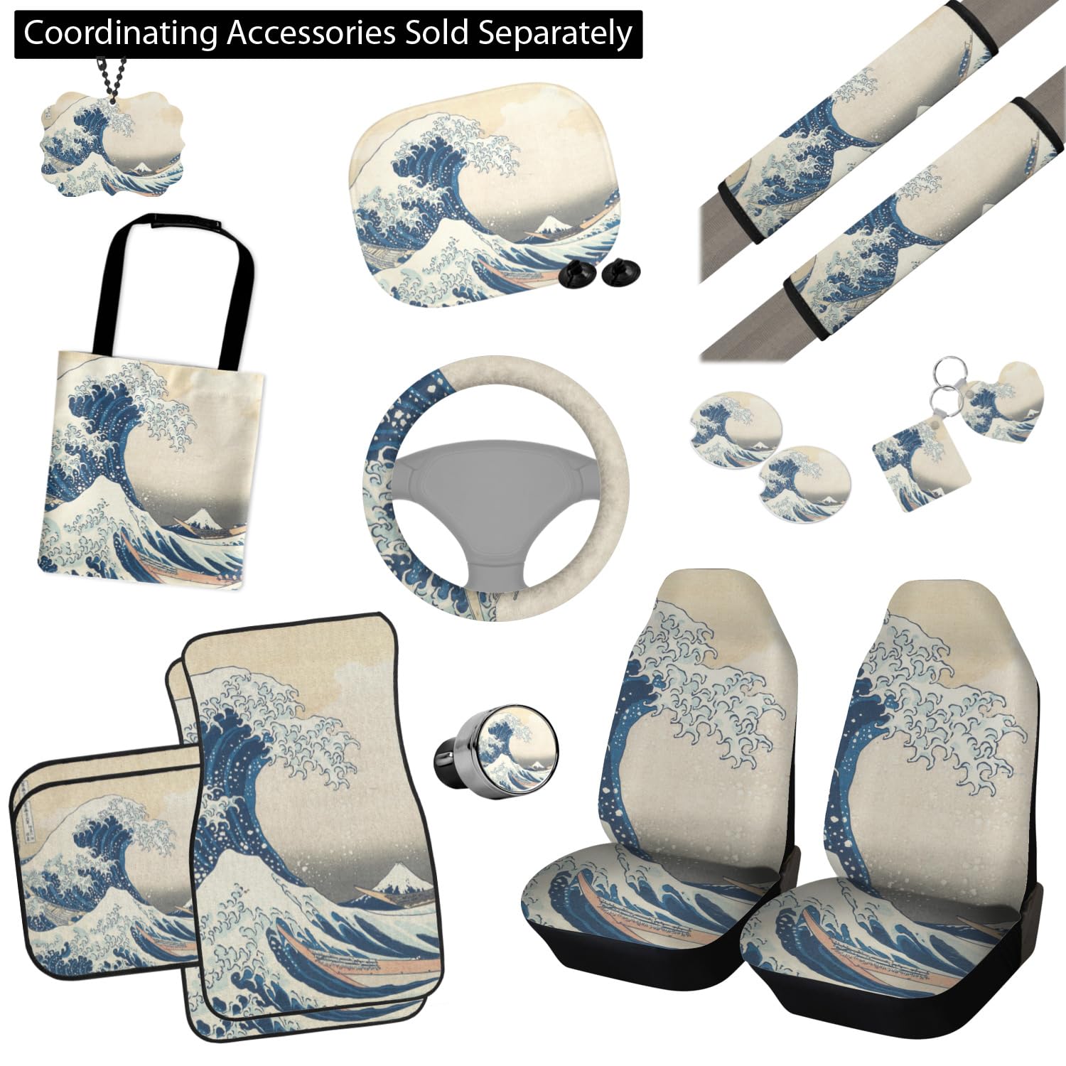 Custom Great Wave Off Kanagawa Car Floor Mats for Front Seat - Non-Slip, Waterproof Automotive Accessories for Sedans, SUVs & Trucks | Perfect Gift for Anime & Japanese Art Lovers