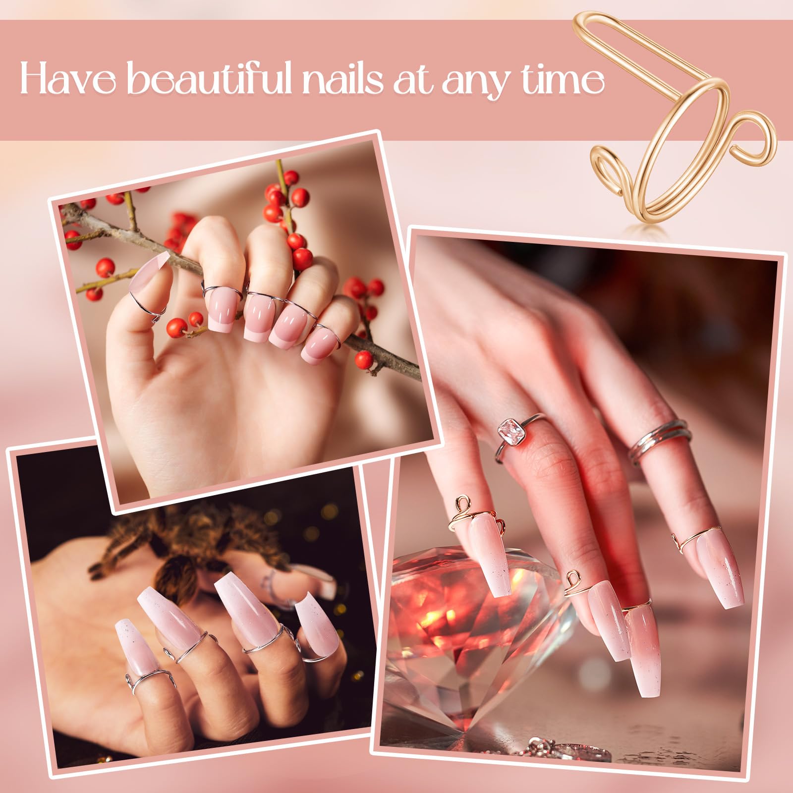 20Pcs Adjustable Reusable Nail Rings for Women - Gold & Silver Nail Jewelry Set, Wudu Nail Ring Alternative to Nail Polish, Perfect for Birthday Gifts & Nail Decorations (Great for Parties, Weddings & Daily Fashion Accessories)