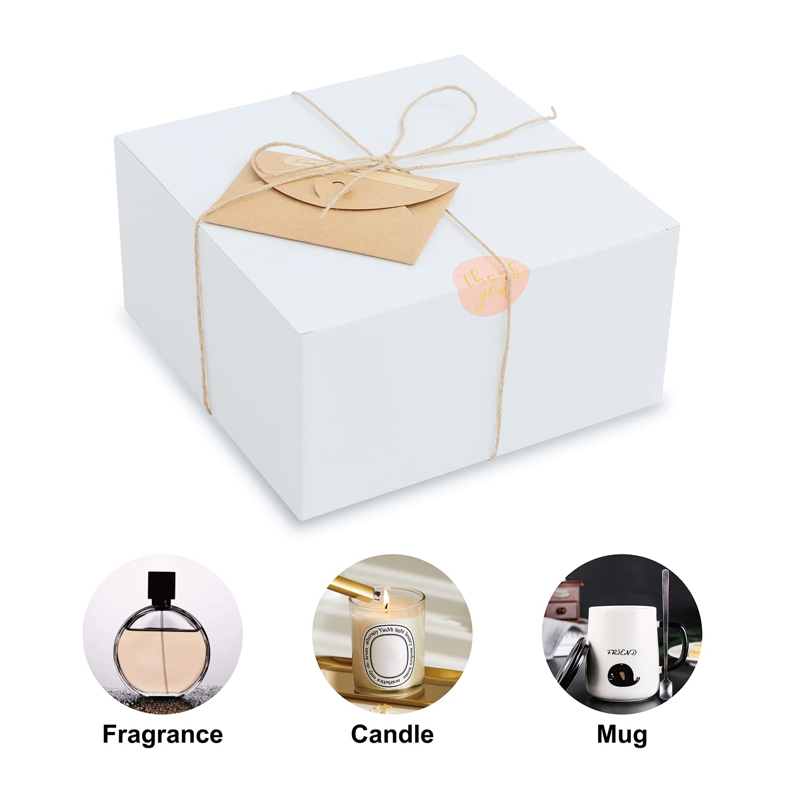 YUEFANBOX 8.84 Inches White Paper Gift Boxes with Lids - 12 Pack Bulk Bridesmaid Proposal Boxes, Birthday Party Favors, Wedding Favors | Easy Assemble Gift Packaging for Jewelry, Candles, Small Gifts