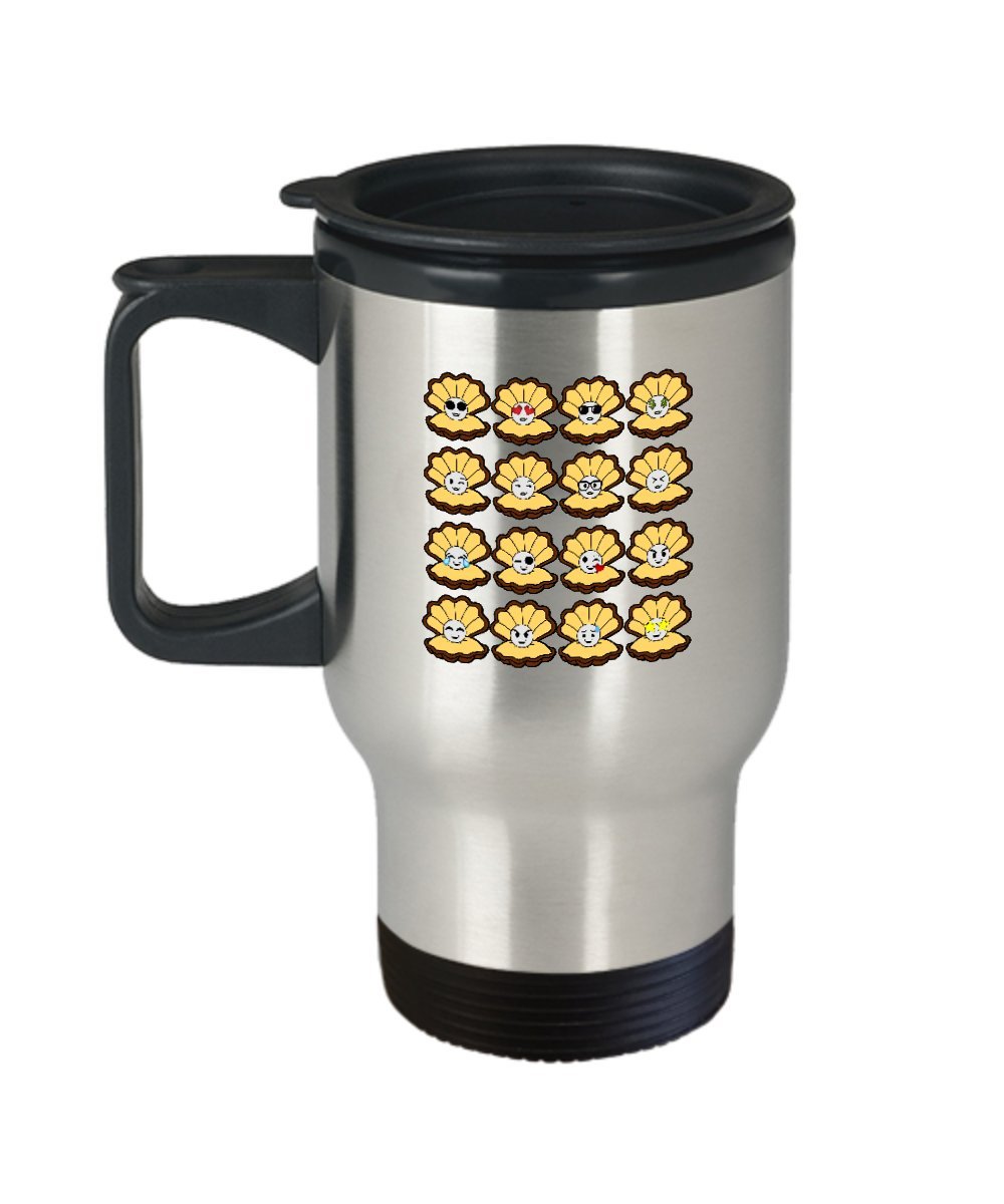 Seashell Coffee Cups - 14 oz Stainless Steel Travel Mug with Lid - Perfect for Beach Lovers, Unique Clam Shell Design Gift for Women & Men - Ideal for Travel, Office, and Outdoor Use
