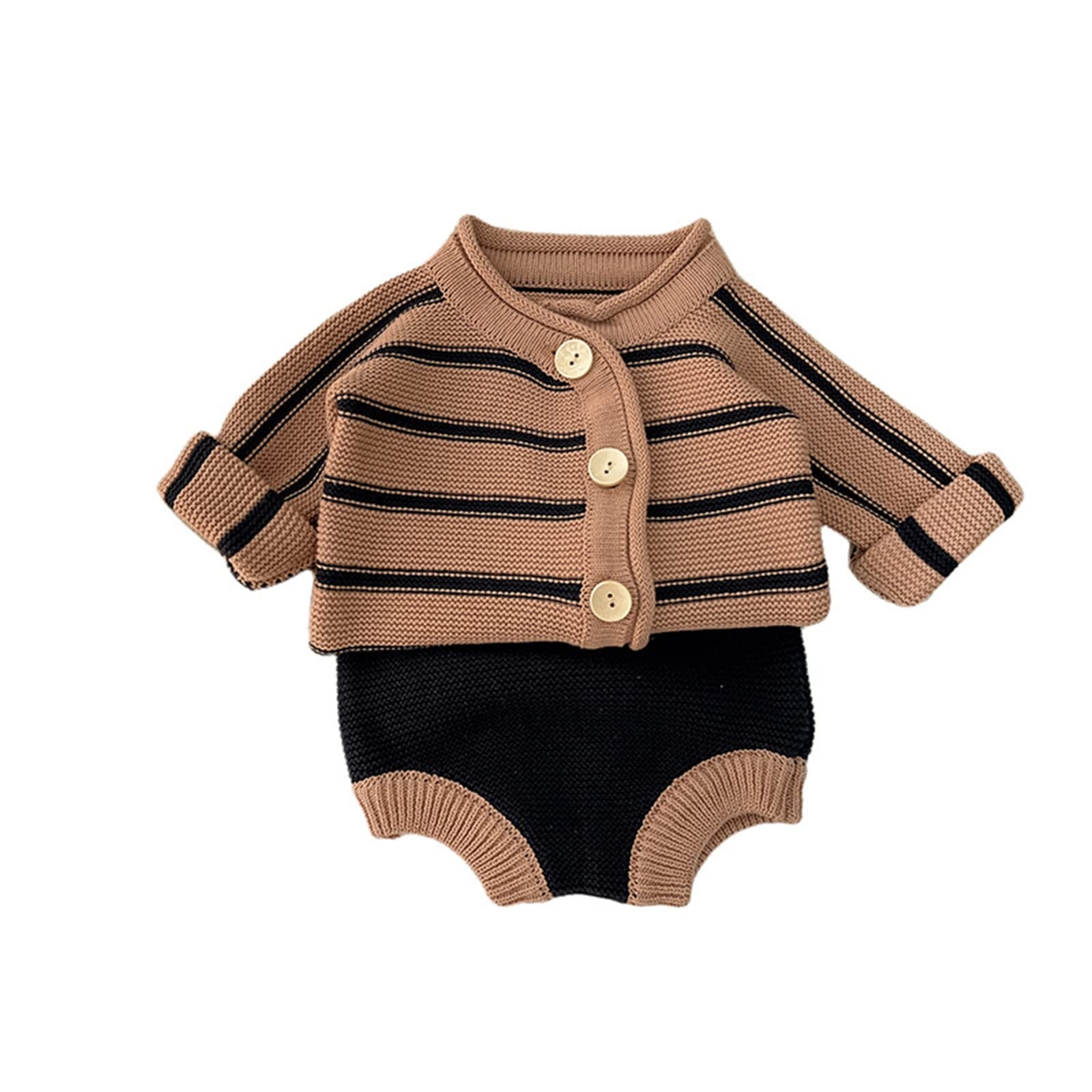 Boys & Girls Baby Clothes Set - Soft Knitted Sweater & Striped Long Sleeve Shirt with Short Pants - Spring & Autumn Outfit for Infants - Perfect for Playdates, Family Photos & Everyday Wear