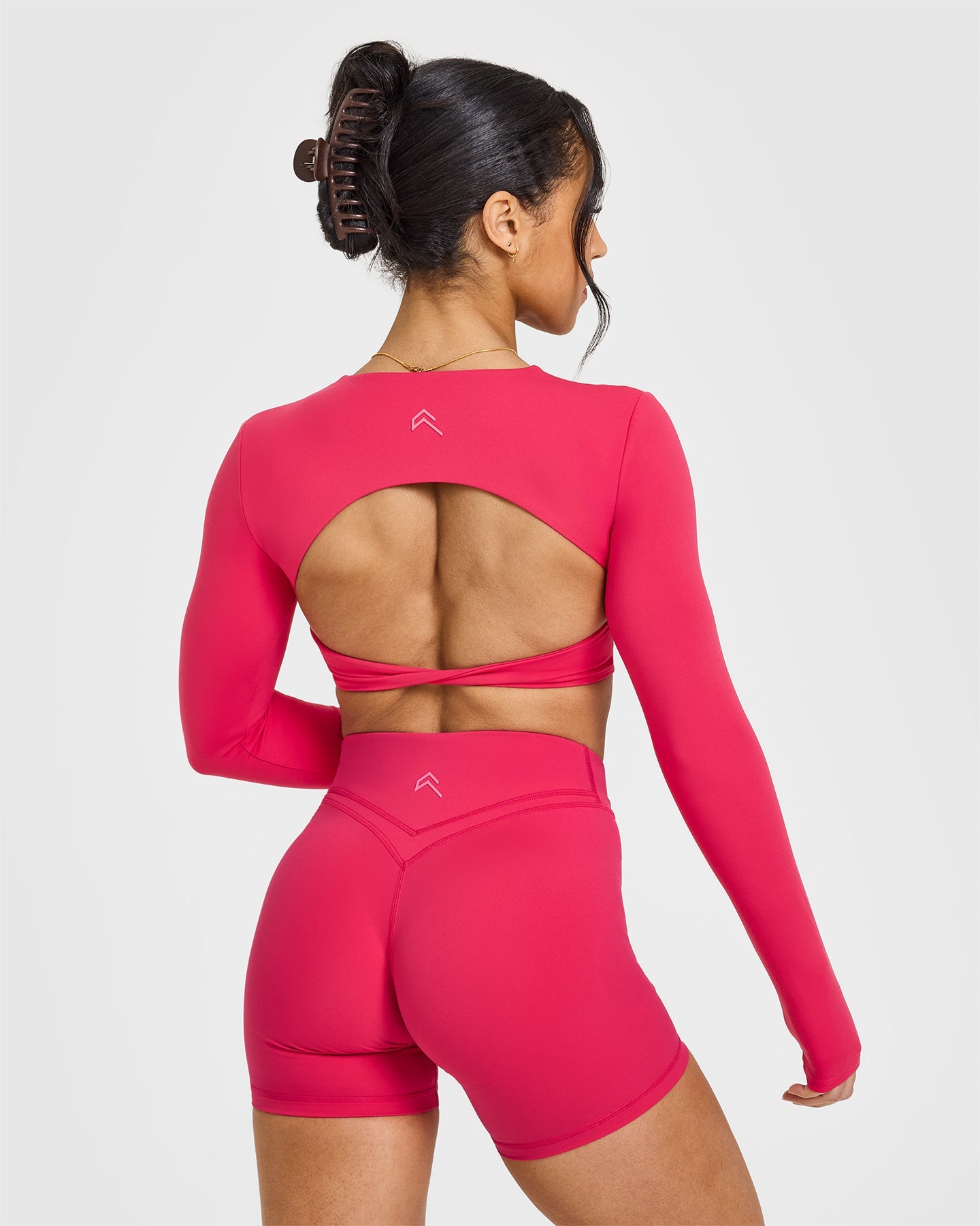 Berry Bloom Twist Front Long Sleeve Crop Top - Women's Fashion Tops for Casual Wear, Date Night & Street Style