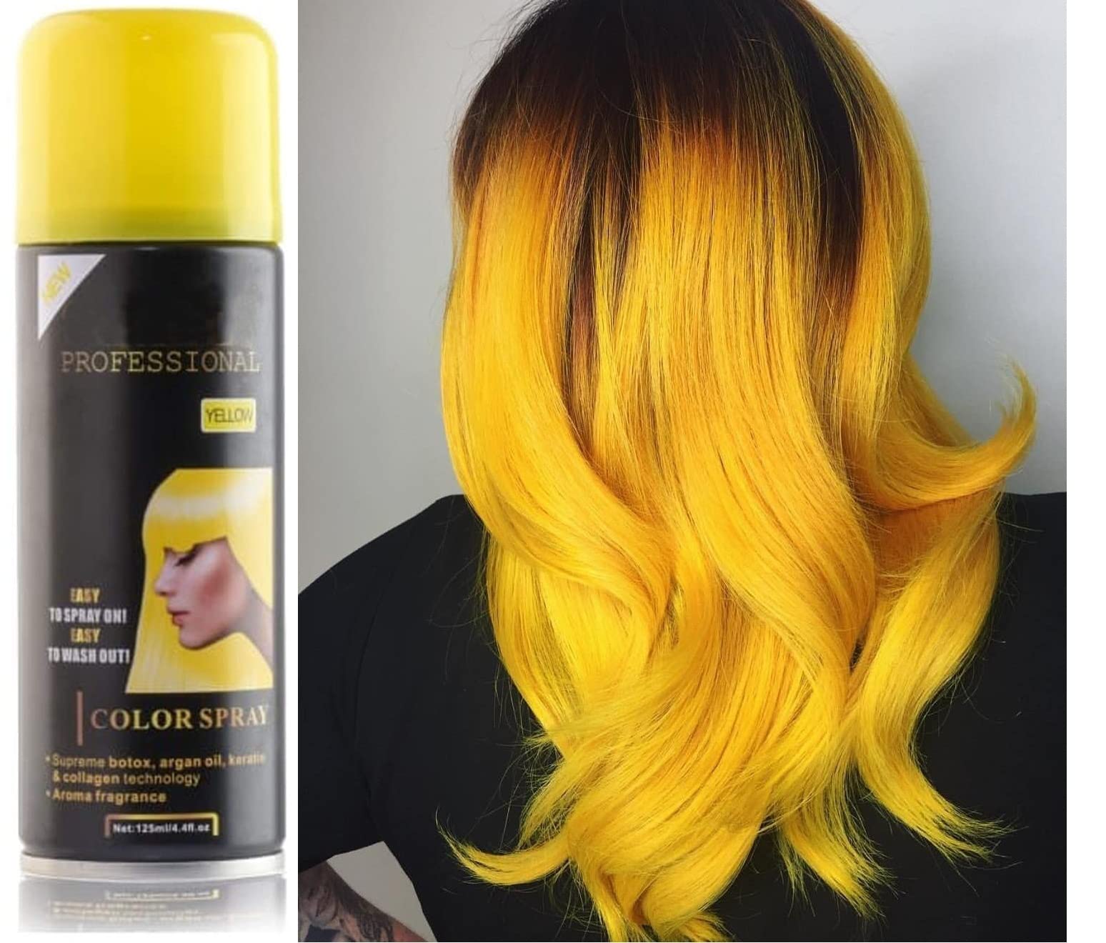 HUDA GIRL BEAUTY 1-Day Temporary Yellow Hair Color Spray with Botox, Collagen & Argan Oil - Professional & Personal Use for Parties, Halloween & Cosplay