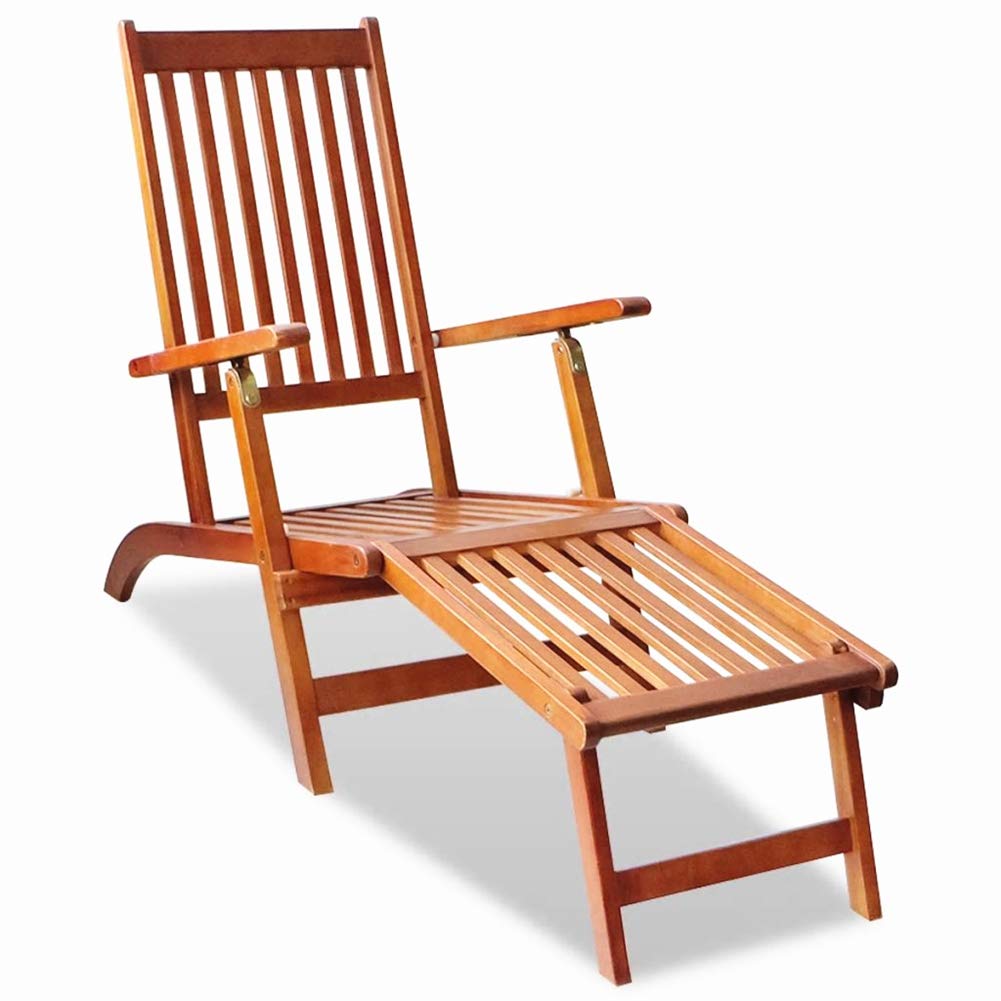 Premium Acacia Wood Outdoor Lounge Chair with Adjustable Footrest - 66