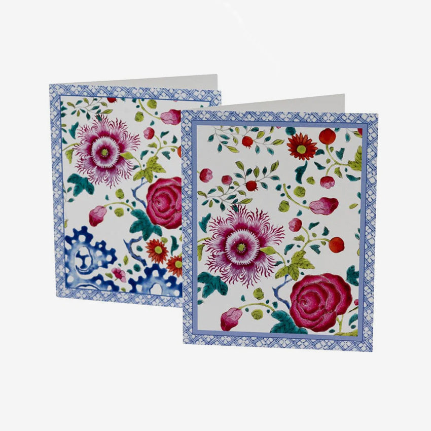 Caspari Floral Porcelain Assorted Note Cards - Elegant Stationery for Thank You Notes, Wedding Invitations & Special Occasions