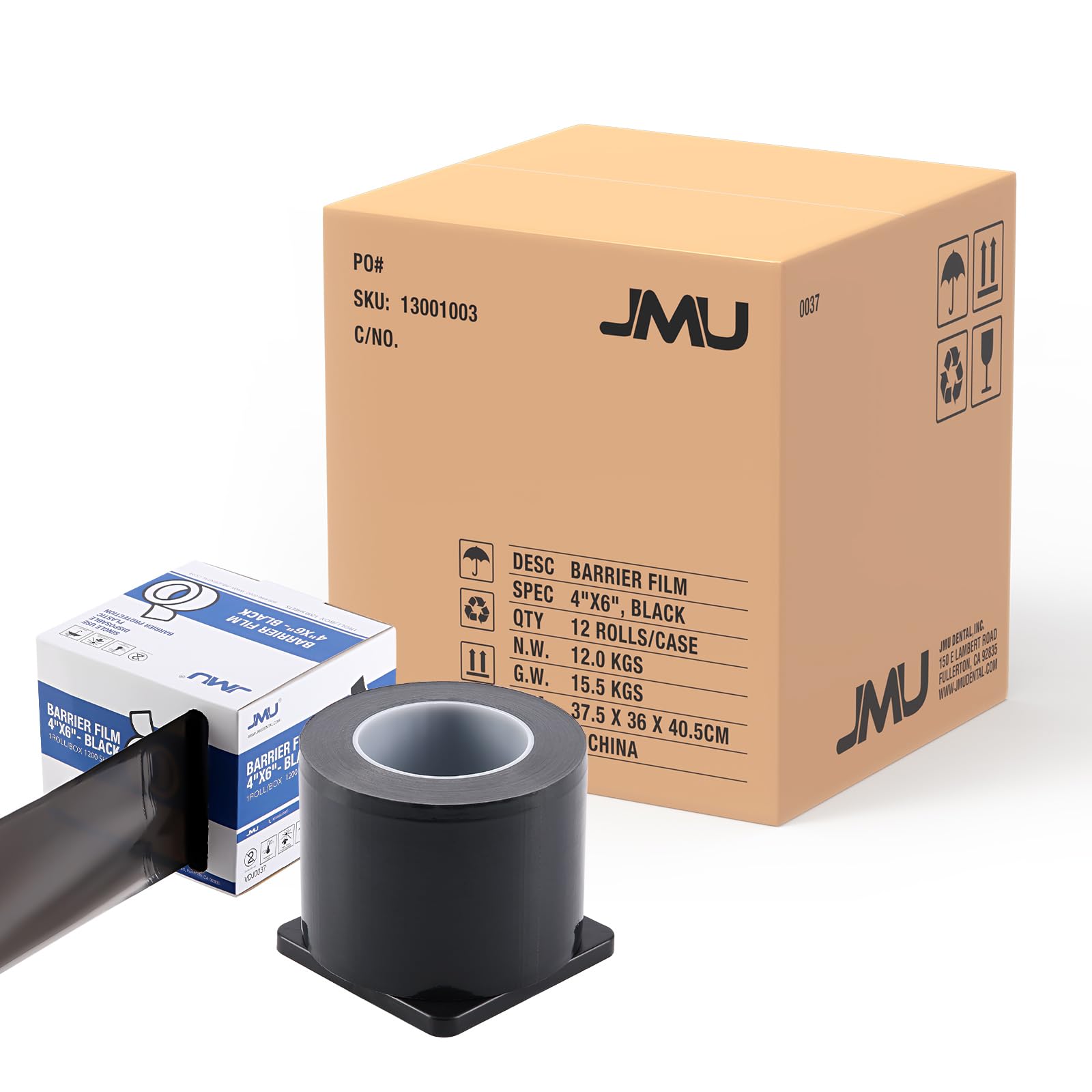 JMU Black Barrier Film 12 Rolls - 4 x 6 Inch Dental Medical Tattoo Tape (1200 Sheets/Roll) - Waterproof Adhesive Protection for Tattoo Aftercare, Dental Procedures & Wound Care