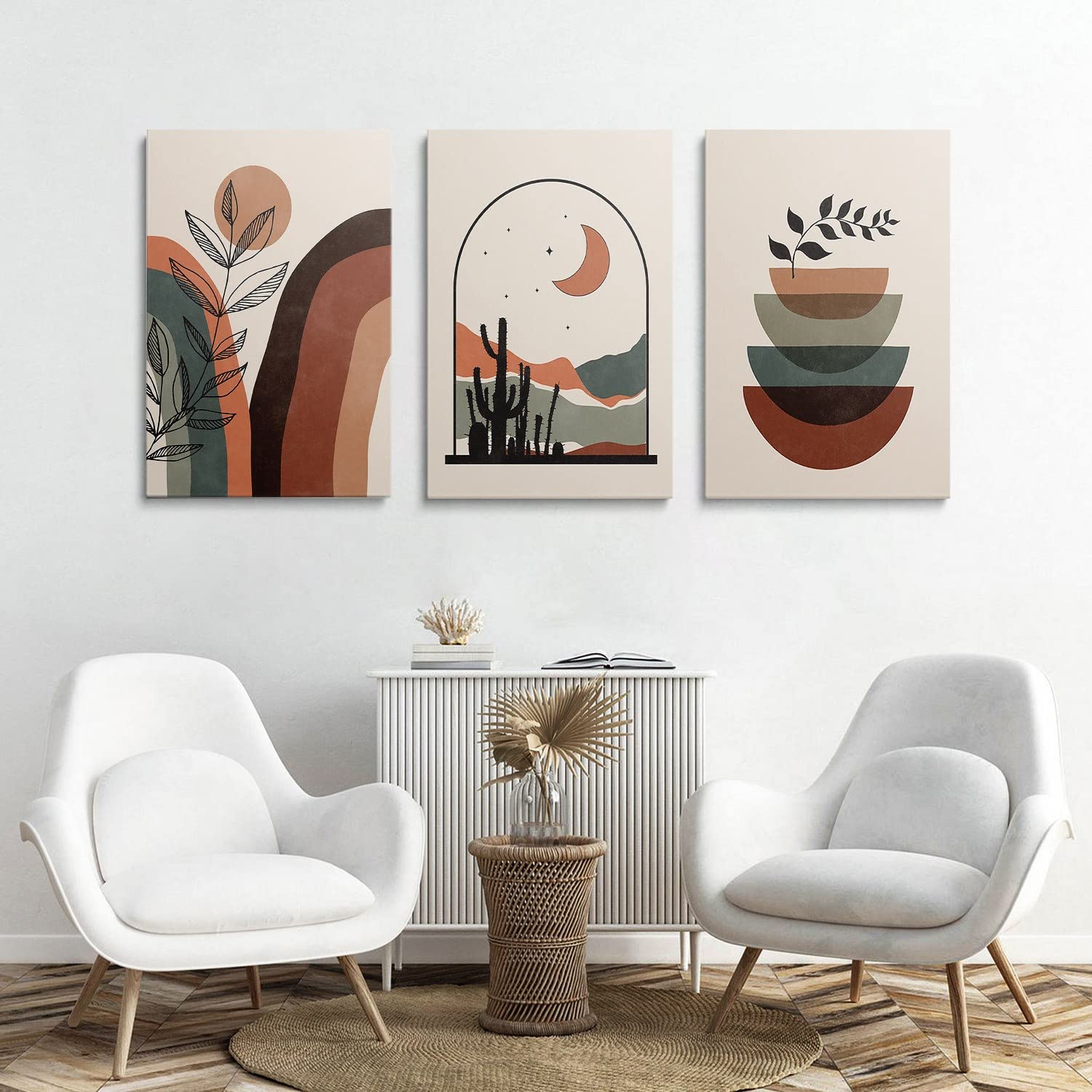 GUBIYU Modern Abstract Geometric Wall Art Set of 3 - 24x36 Inch Framed Canvas Prints for Bedroom, Living Room & Bathroom Decor | Minimalist Boho Black Artwork | Perfect for Home Office, Dorm or Gift