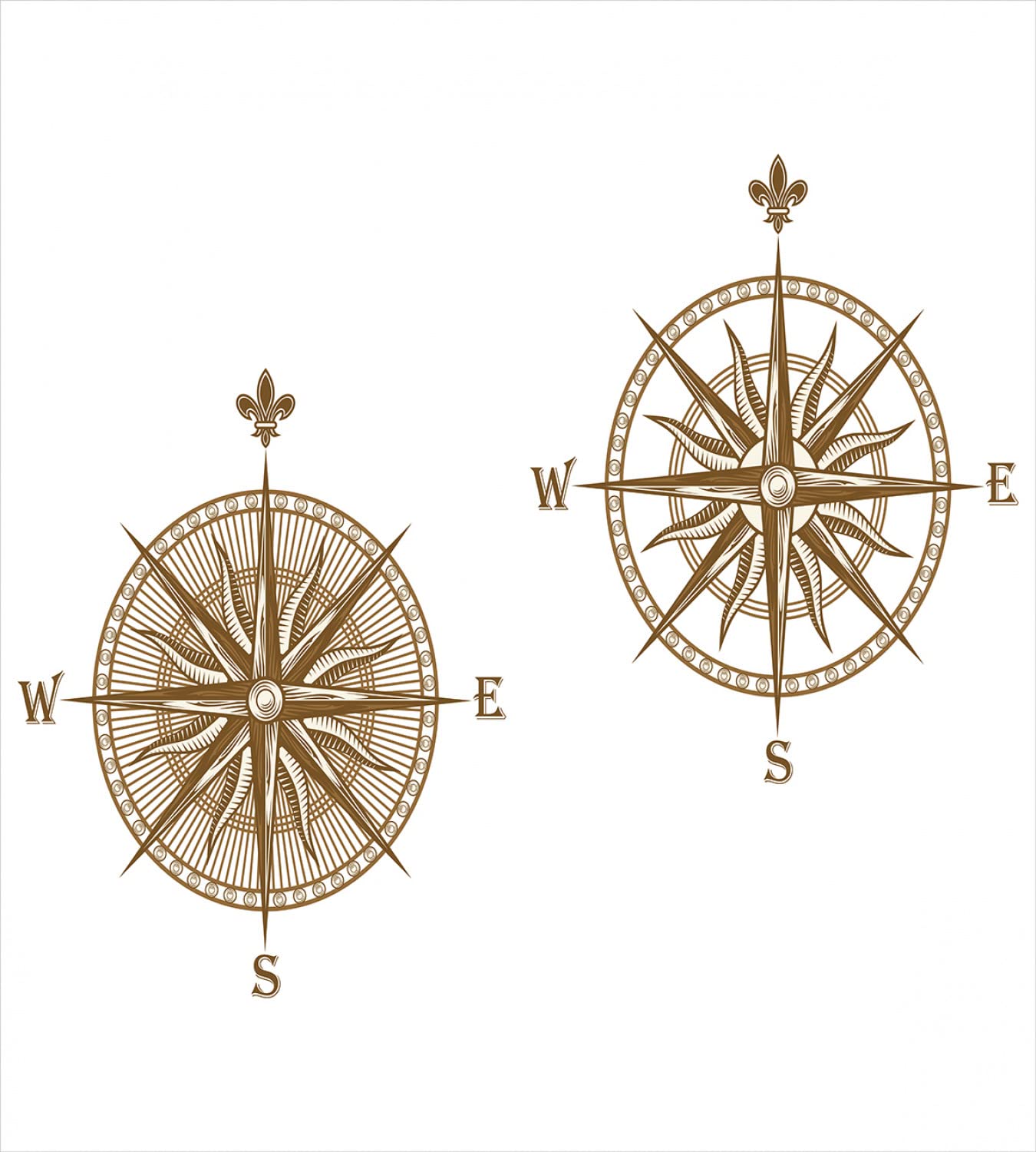 Ambesonne Compass Duvet Cover Set - Nautical Windrose Design for Travel & Sea Life Theme, 2-Pack California King Size Bedding with 2 Duvet Covers & 4 Pillowcases, Brown - Perfect for Coastal Bedrooms, Nautical Decor & Adventure-Themed Spaces