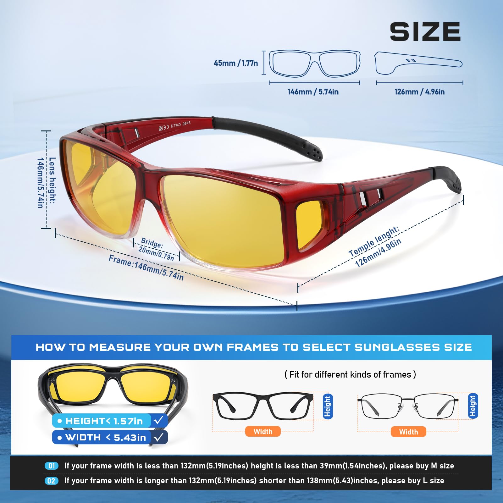 Night Vision Driving Glasses - Polarized Fit Over Sunglasses for Men - Safe Night Driving