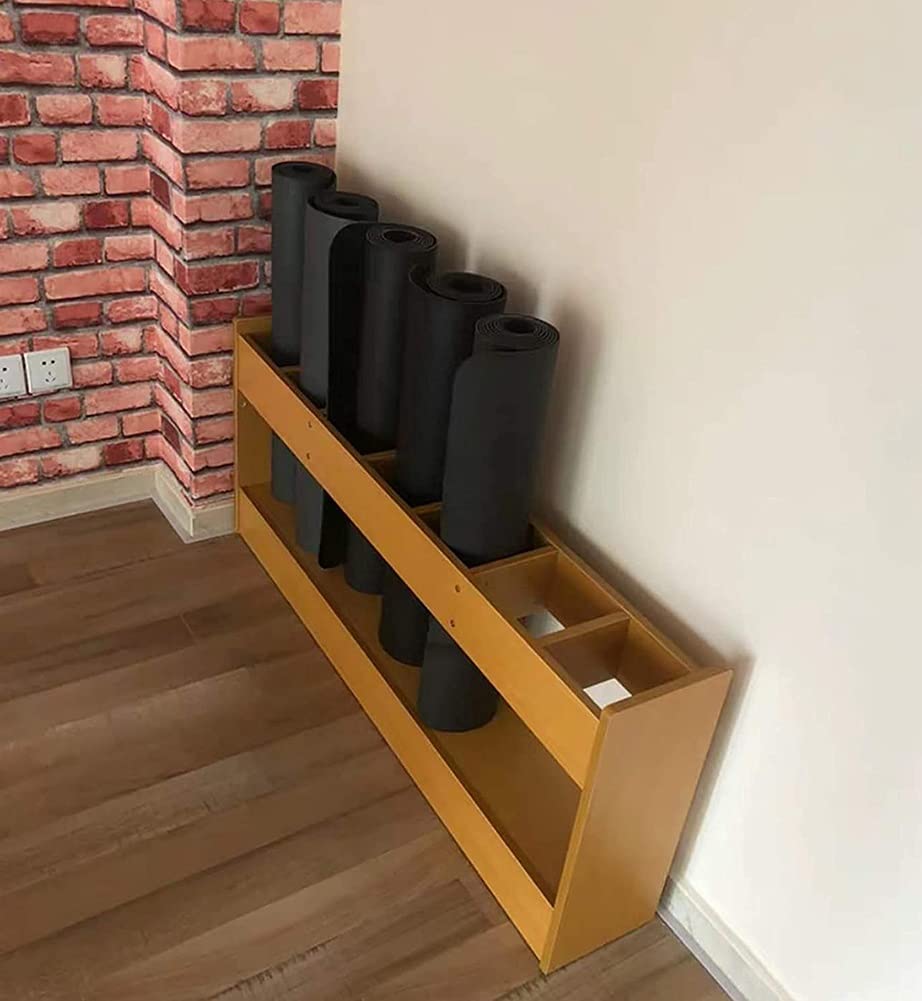 Premium Wooden Yoga Mat Rack - 6 Compartment Storage Holder for Yoga Mats, Foam Rollers & Carpets | Freestanding Gym & Home Organization | Space-Saving Solution for Yoga Studios, Kindergartens & Fitness Centers