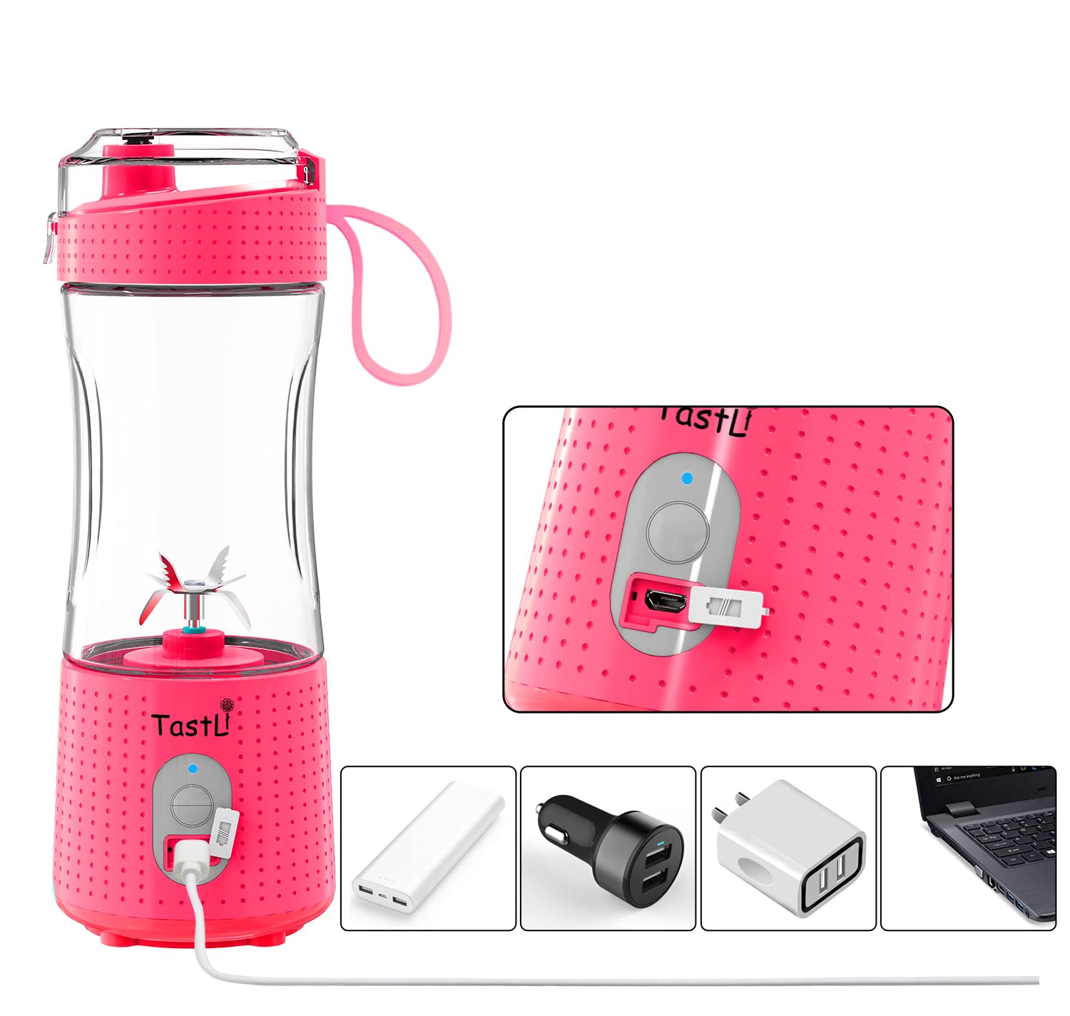 Portable Personal Blender for Smoothies & Shakes - USB-C Rechargeable Cordless Mini Blender, Travel & Gym Friendly - Perfect for Home, Office & On-The-Go (Pink)
