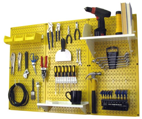 Yellow Pegboard with White Accessories