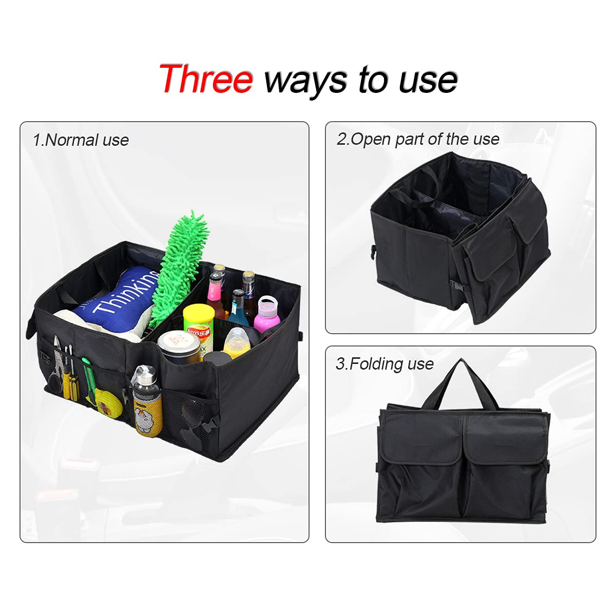 Collapsible Car Trunk Organizer - Large Capacity Storage Box for Cars, SUVs & Trucks | Portable Vehicle Cargo Organizer for Travel, Groceries & Road Trips