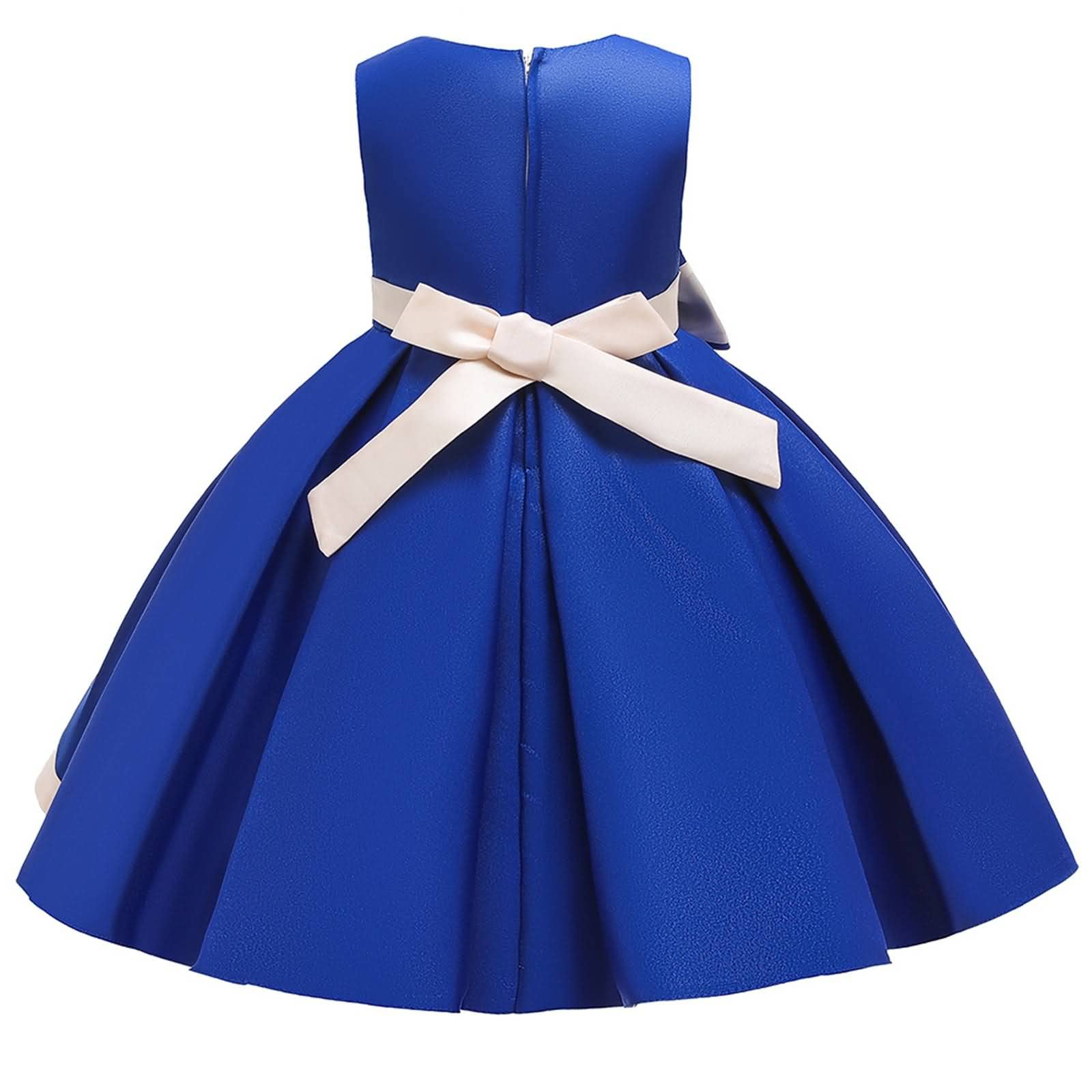 Gualiy Girls' Birthday Party Dress for Special Occasions - Dark Blue Puffy Dress with Bow & Tie Waist for Kids Ages 4-10 | Perfect for Birthday Parties, Holiday Events & Formal Occasions