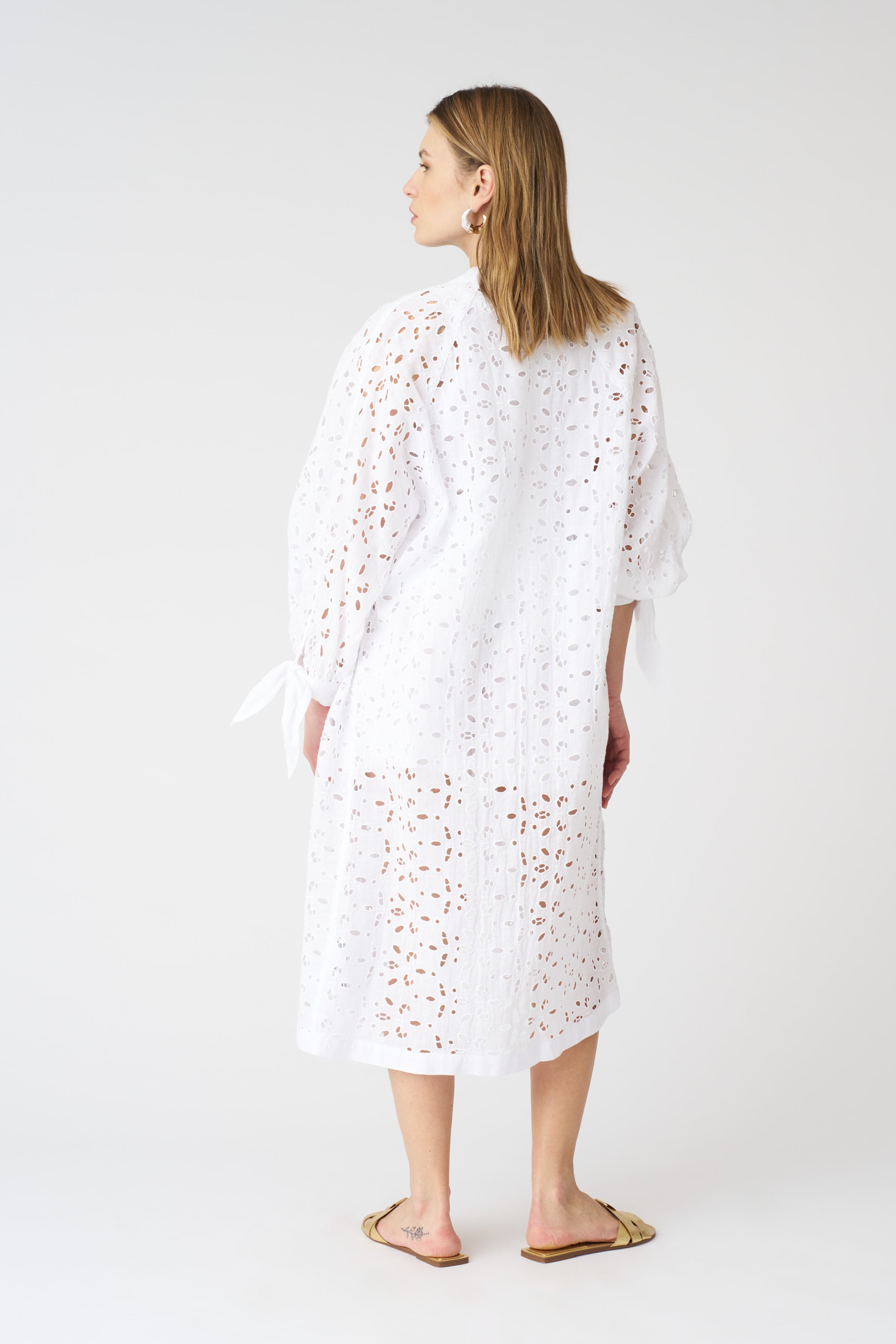 Elegant Long Kimono with Sangallo Lace - Boho Chic Cover Up for Women, Beach Wedding, Poolside, or Lounge Wear