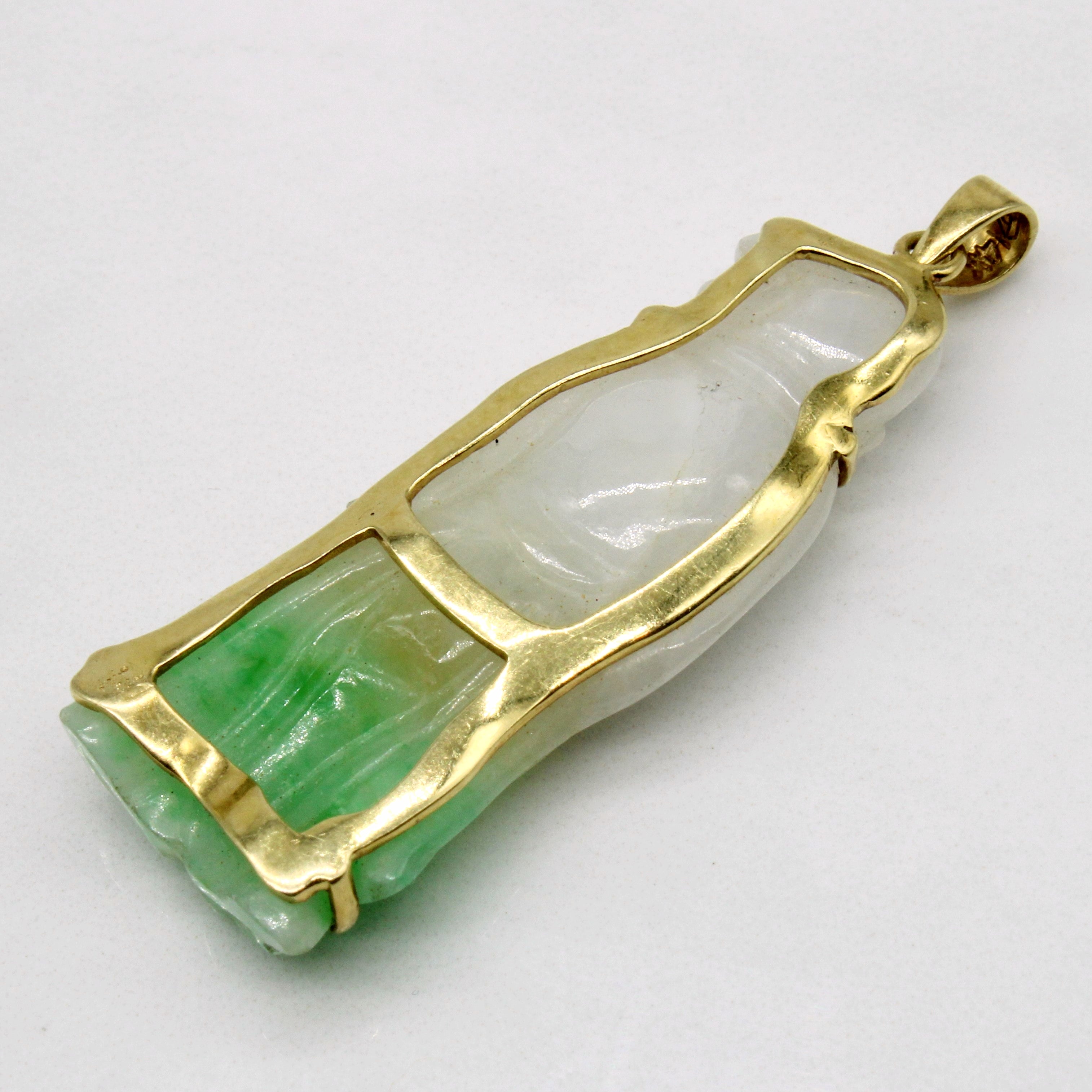 Exquisite 14k Gold Carved Jadeite Pendant - 23.50ct Natural Jade Jewelry for Women | Elegant Necklace Gift for Birthday, Anniversary & Special Occasions