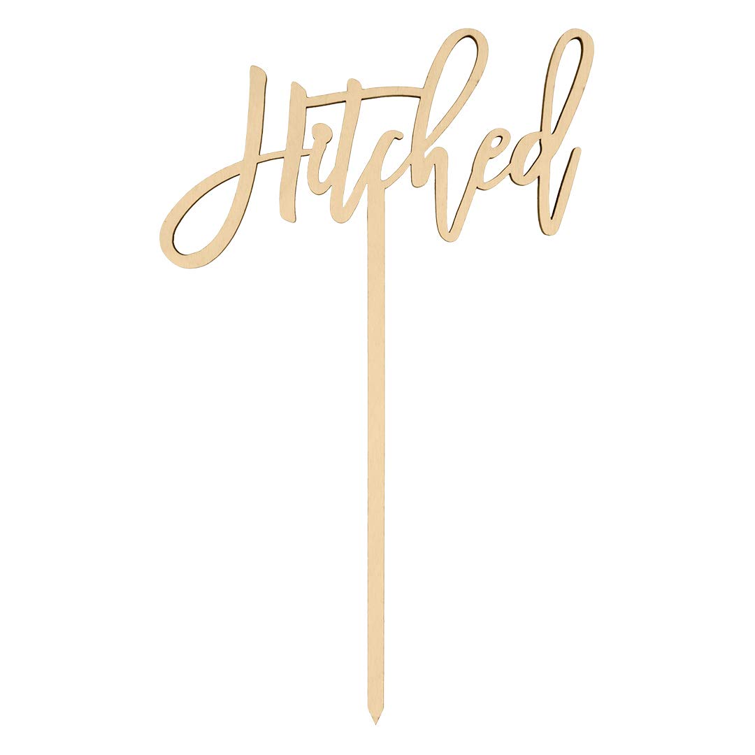 Elegant Laser-Cut Wood 'Hitched' Cake Topper - Rustic to Traditional Wedding Cake Decor, Calligraphy Script Design - Perfect for Wedding Cakes, Anniversary Cakes & Bridal Shower Desserts