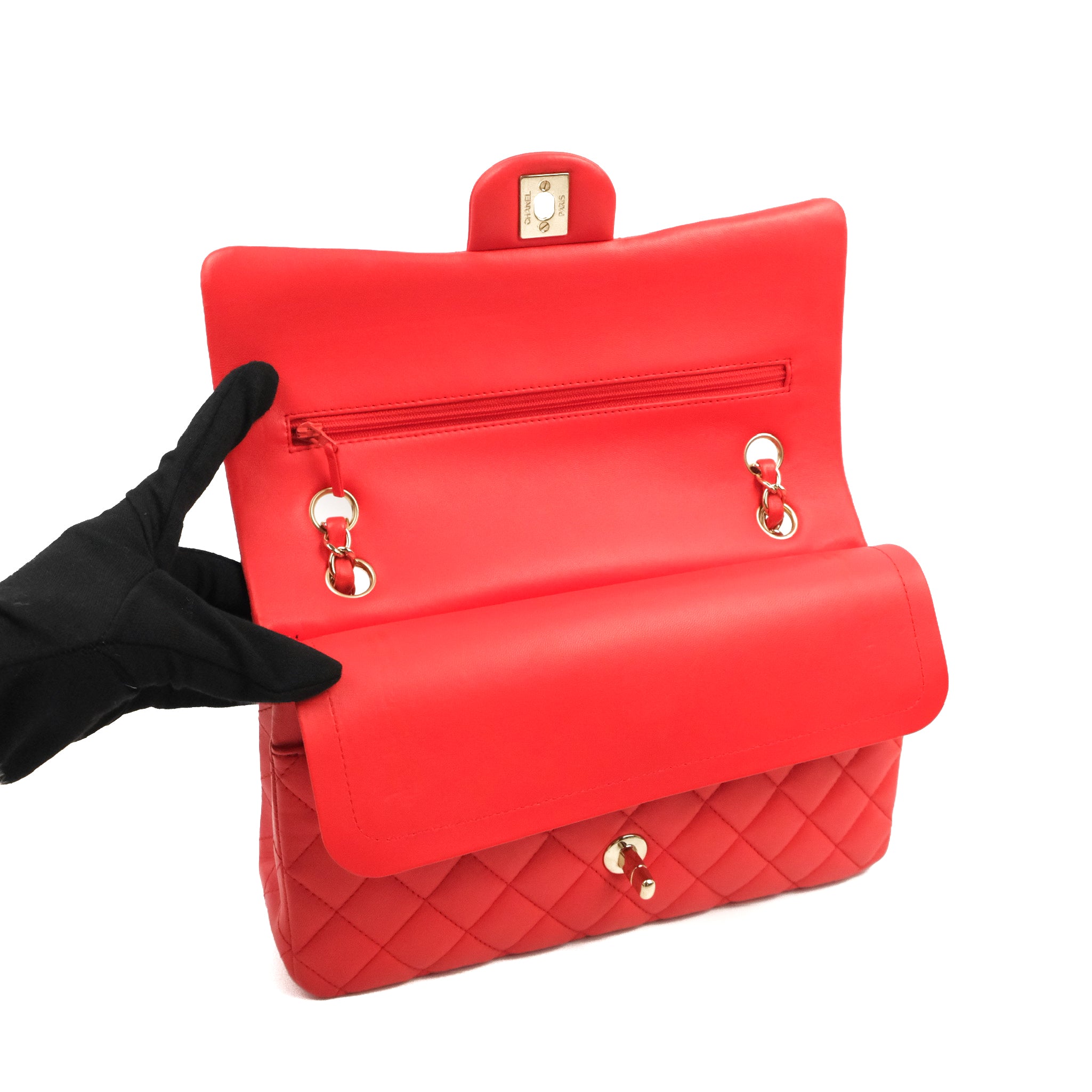 Chanel Classic Medium Double Flap Bag - Red Lambskin Leather with Gold Hardware | Luxury Designer Handbag for Women, Perfect for Parties, Weddings & Everyday Elegance