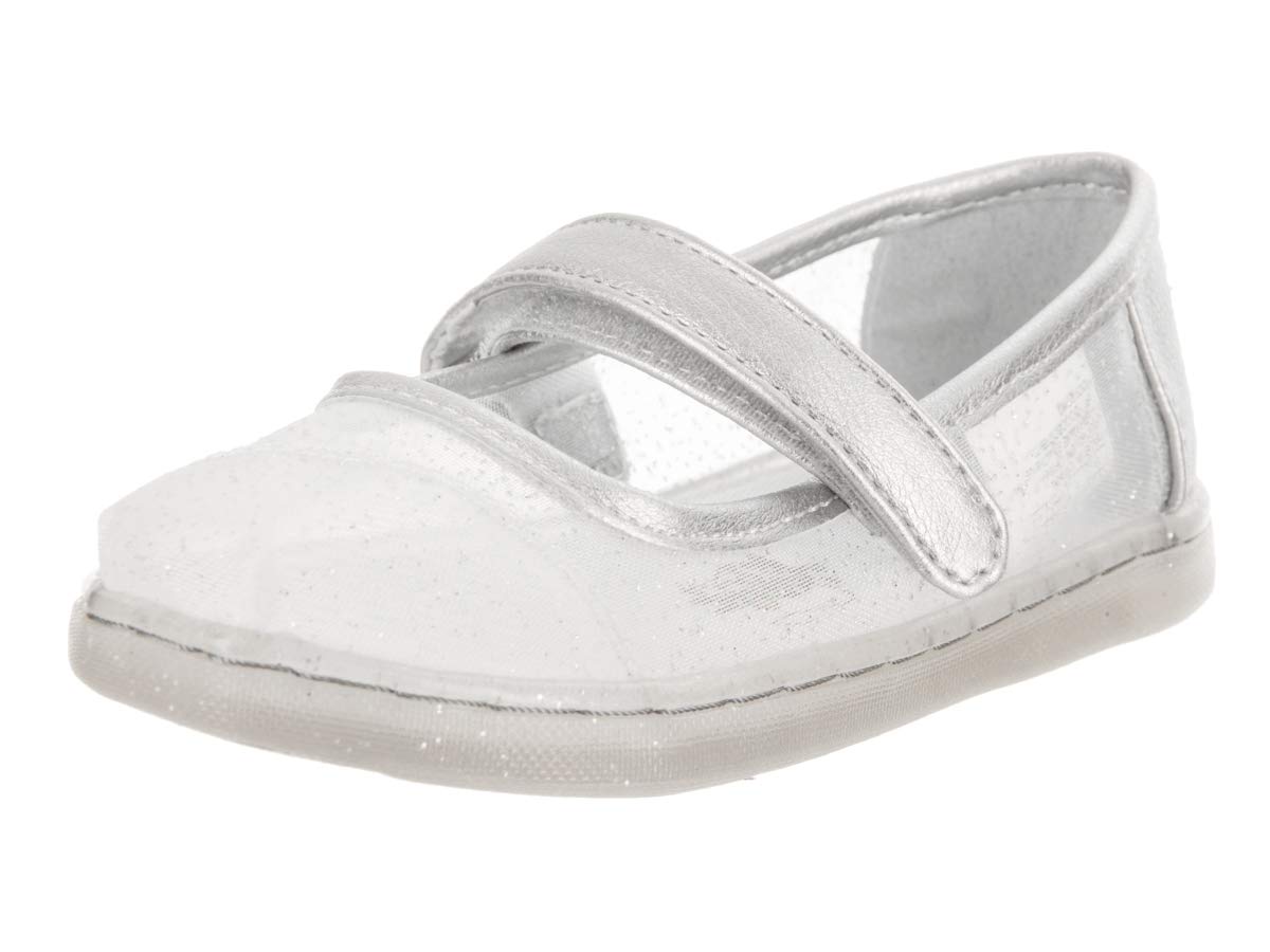 TOMS Women's Mary Jane Silver Cinderella Mesh Flats - Comfortable & Stylish Shoes for Casual Wear, Work, and Special Occasions